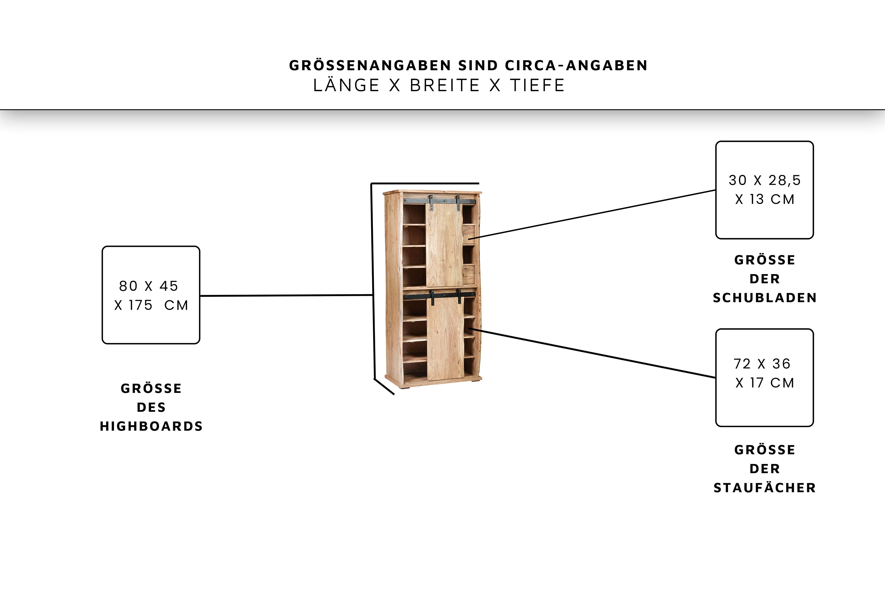 Highboard Baumkante 80 x 45 x 175 cm Akazienholz massiv naturfarben LIAN III