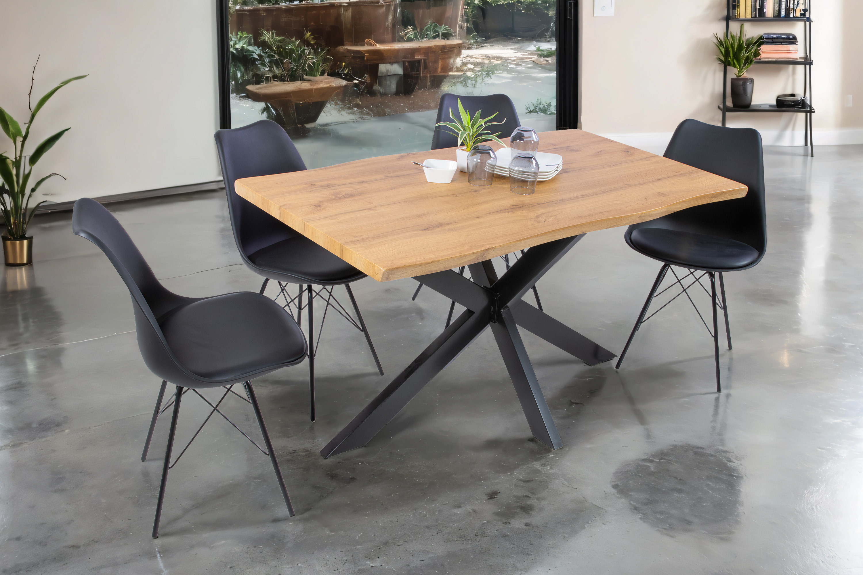 Esstisch Baumkante Holz-Optik Wildeiche 120 x 80 Spider-Gestell schwarz JOSY