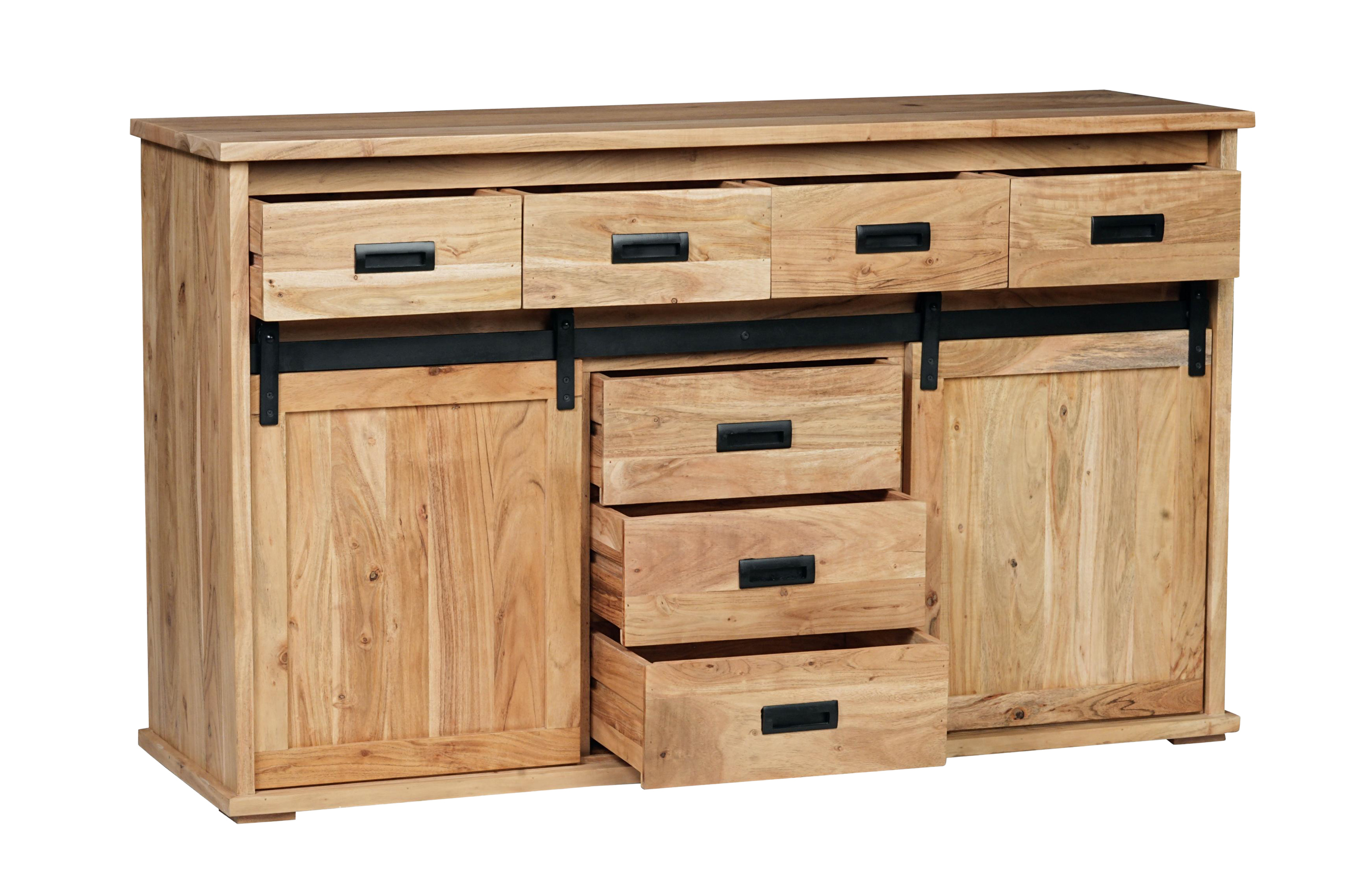 Sideboard 150 x 45 x 90 cm Akazienholz massiv naturfarben ohne Baumkante LIAN 2