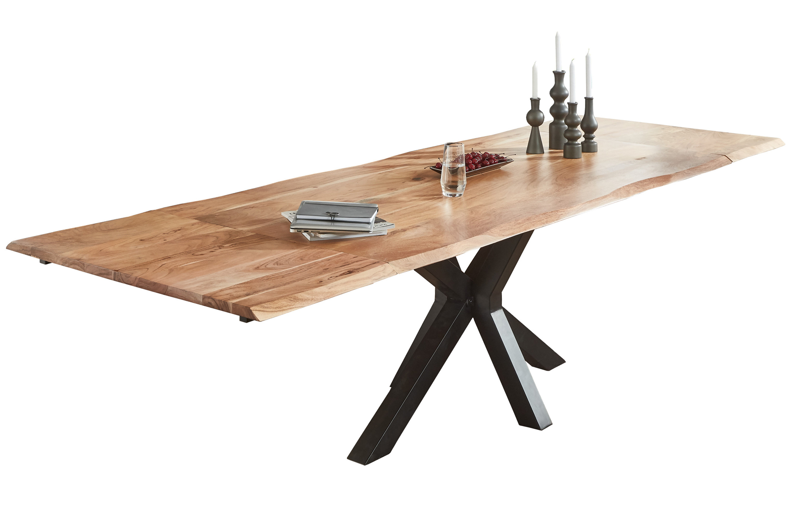  Esstisch Baumkante Akazie natur 200(300)x100 Ansteckplatten SPENCER