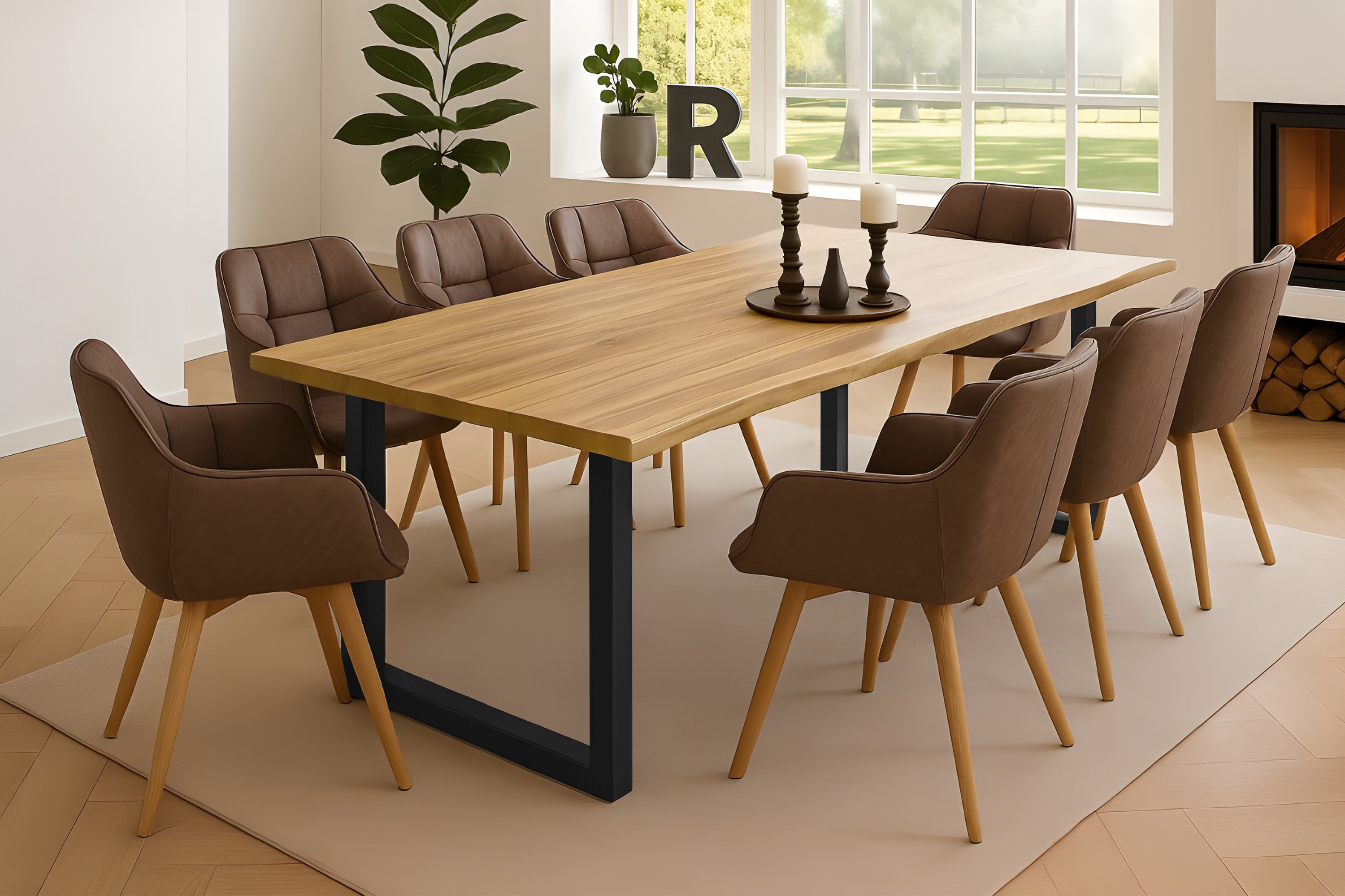 Esstisch Baumkante massiv Akazie eichefarben 220 x 100 schwarz NIAH
