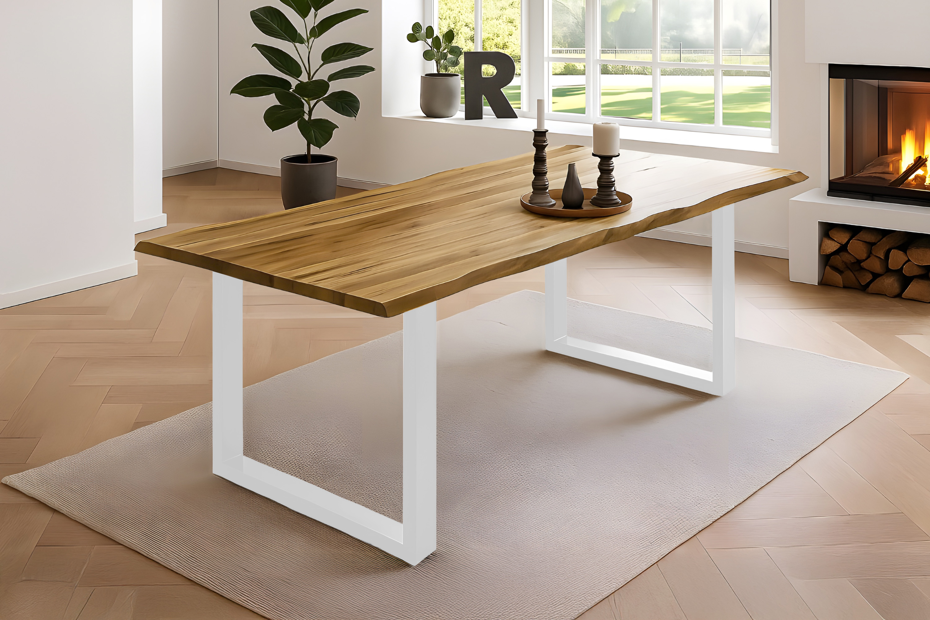 Esstisch Baumkante massiv Akazie natur 280 x 100 weiß NIAH