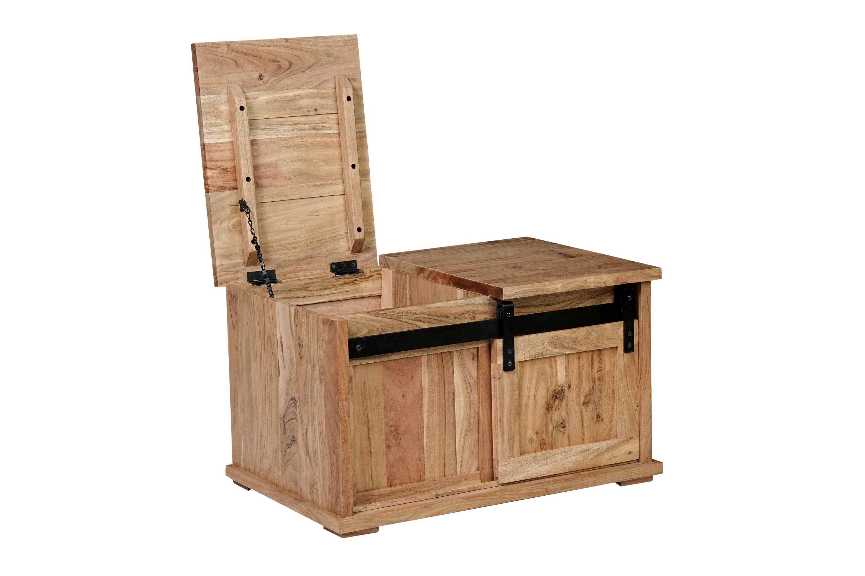 Truhen-Couchtisch 76 x 51 x 45 cm Akazienholz massiv naturfarben ohne Baumkante LIAN 1