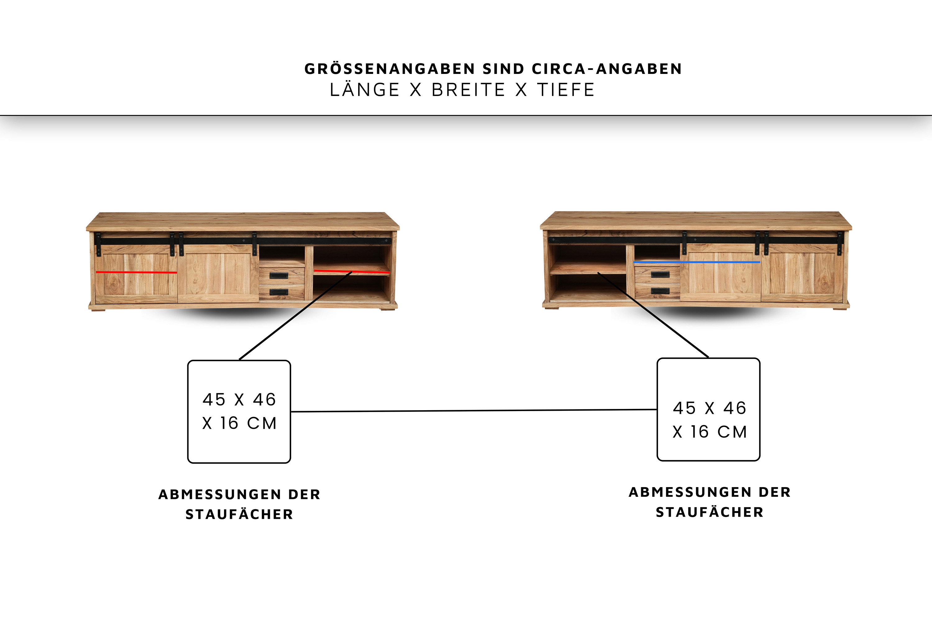 Lowboard 180 x 55 x 50 cm Akazienholz massiv naturfarben ohne Baumkante LIAN 1