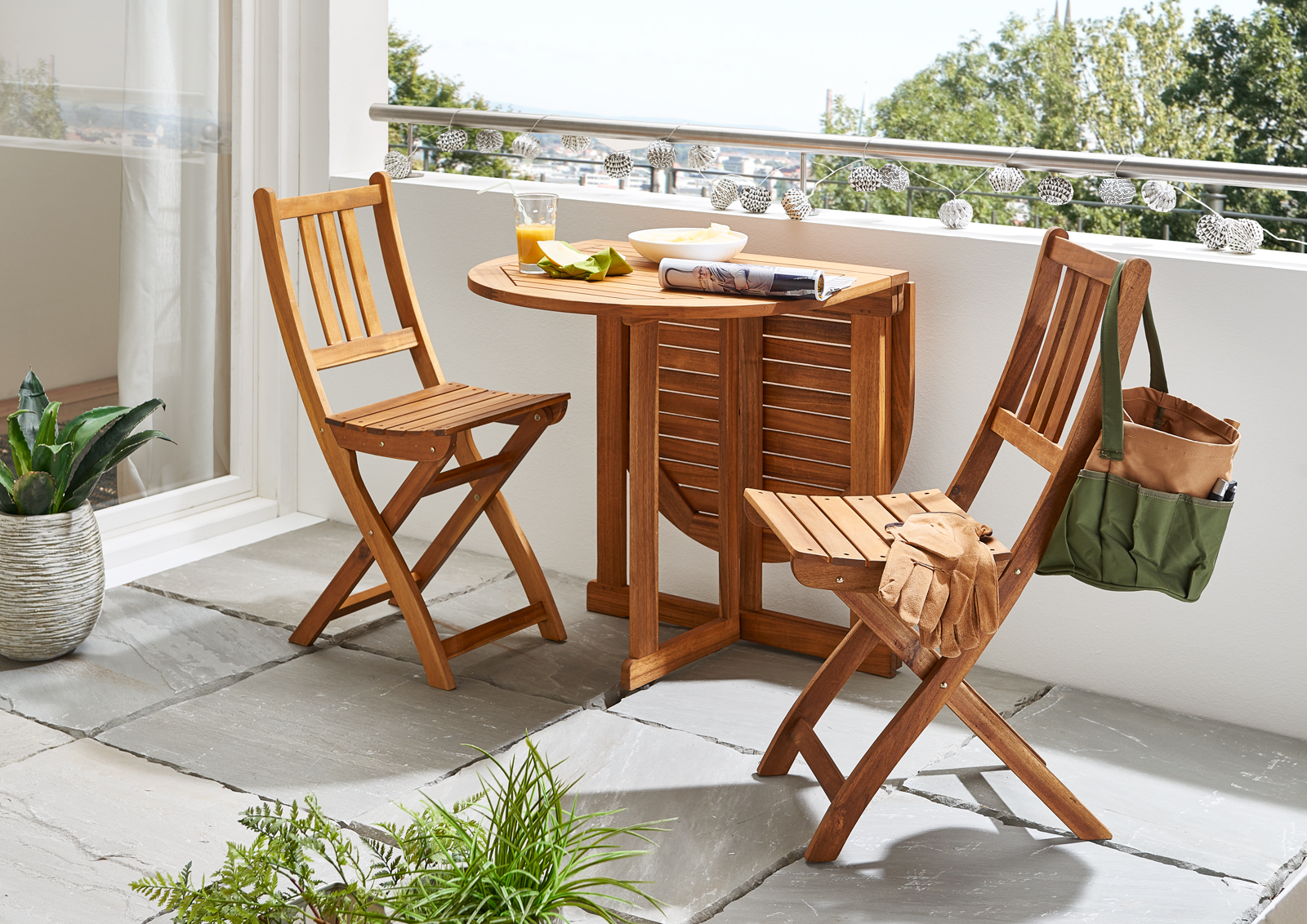  Balkonmöbel Set 3tlg Akazie Klapptisch 120 x 70 cm PEDRO/BLOOM