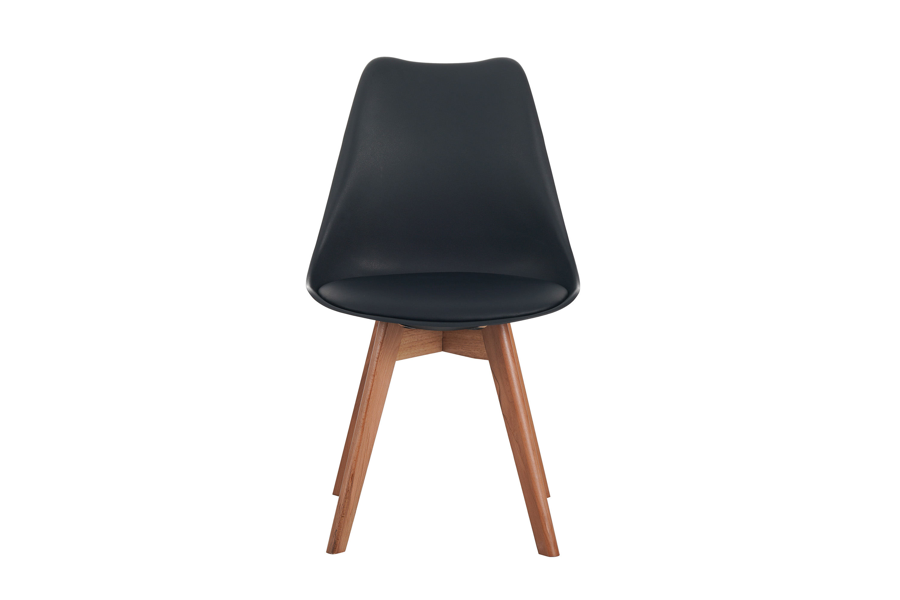 Esszimmer Schalenstuhl & Polster Kunstleder schwarz Stuhlbein Massivholz akazienfarben LOVELACE