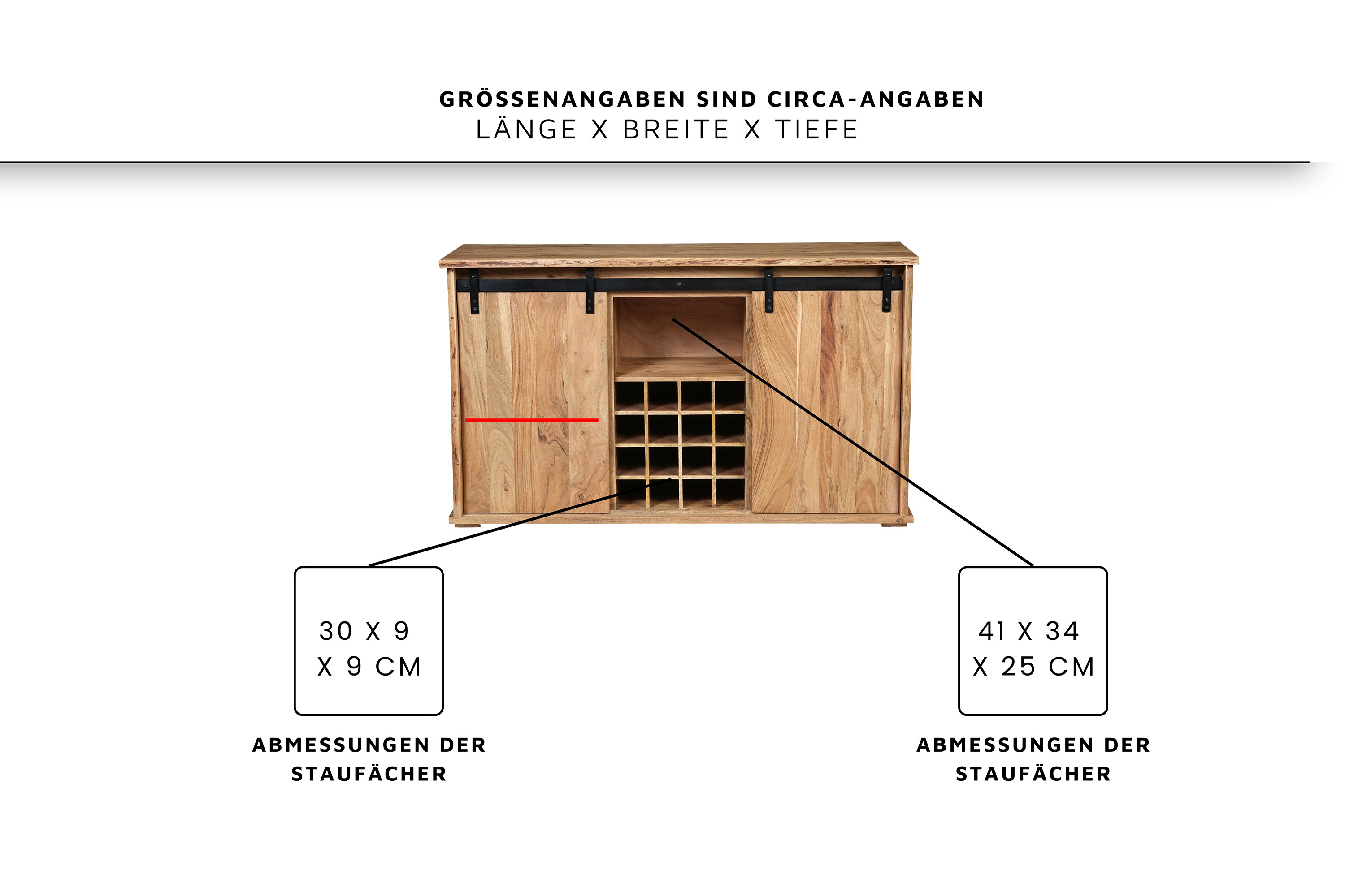 Wein-Sideboard Baumkante 85 x 45 x 145 cm Akazienholz massiv naturfarben LIAN I
