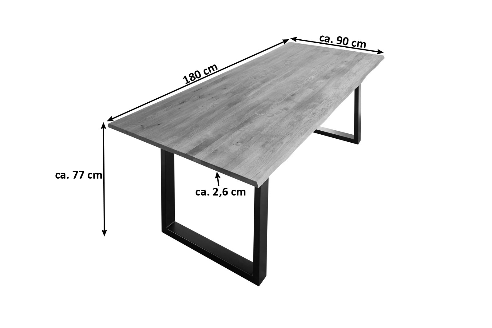  Esstisch Baumkante Massiv Wildeiche 180 x 90 schwarz SESSA