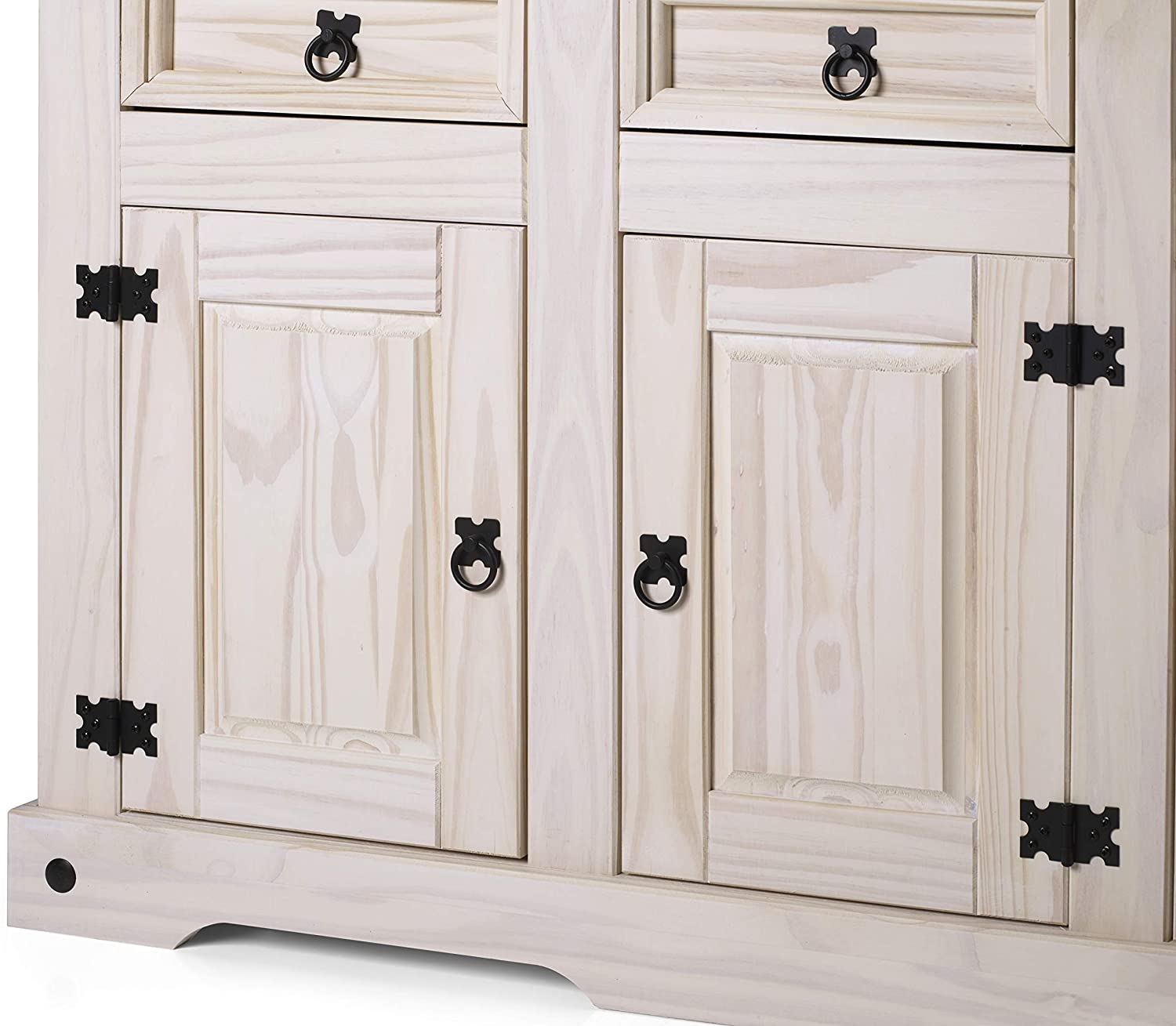  Sideboard Kommode 91,5 x 83,5 x 43 cm Pinienholz weiß grau lasiert MEXICO