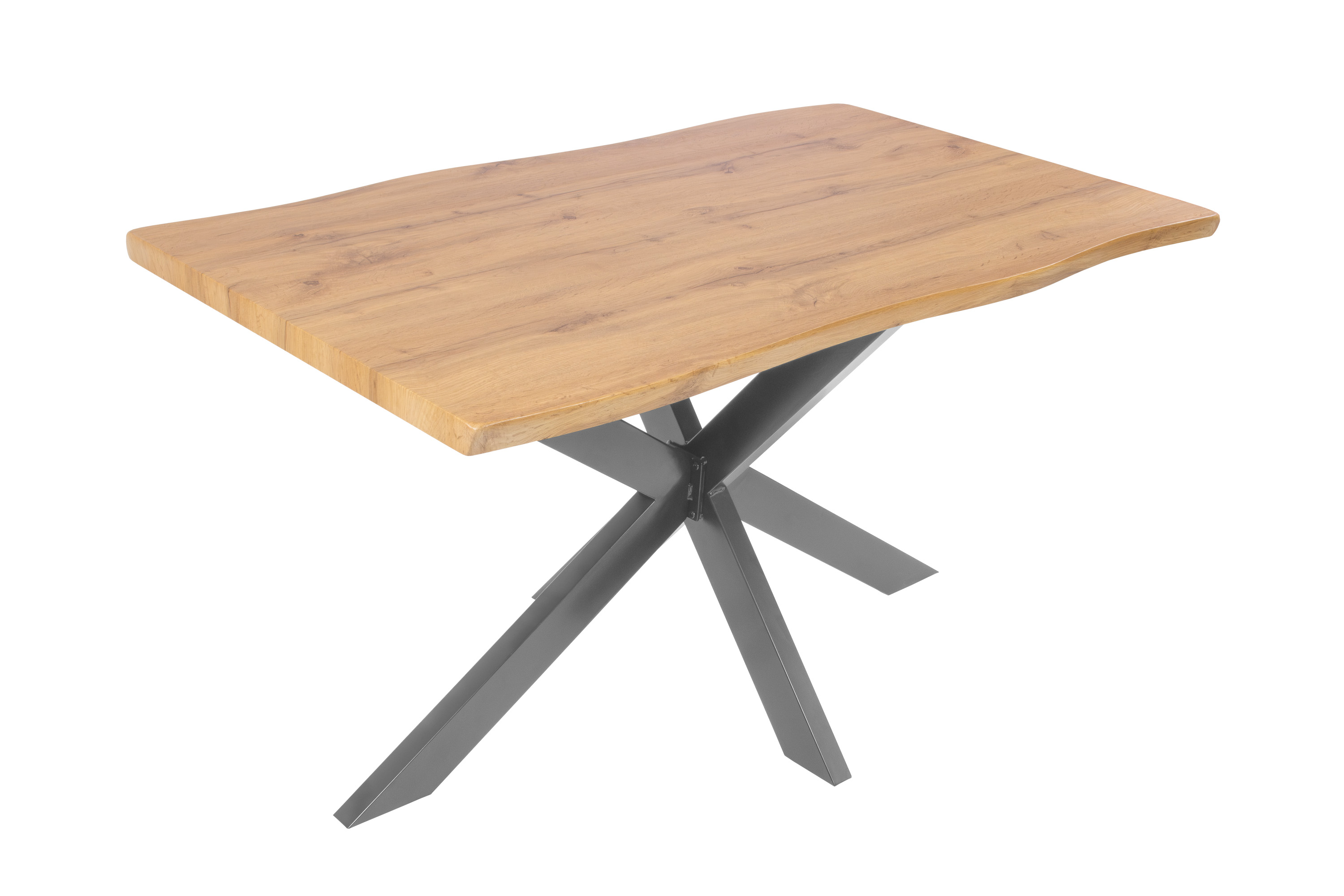 Esstisch Baumkante Holz-Optik Wildeiche 120 x 80 Spider-Gestell silber JOSY