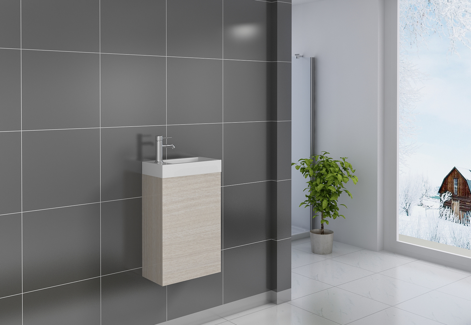  Gäste-WC Waschbecken 40 x 22 cm sonomaeiche Vega