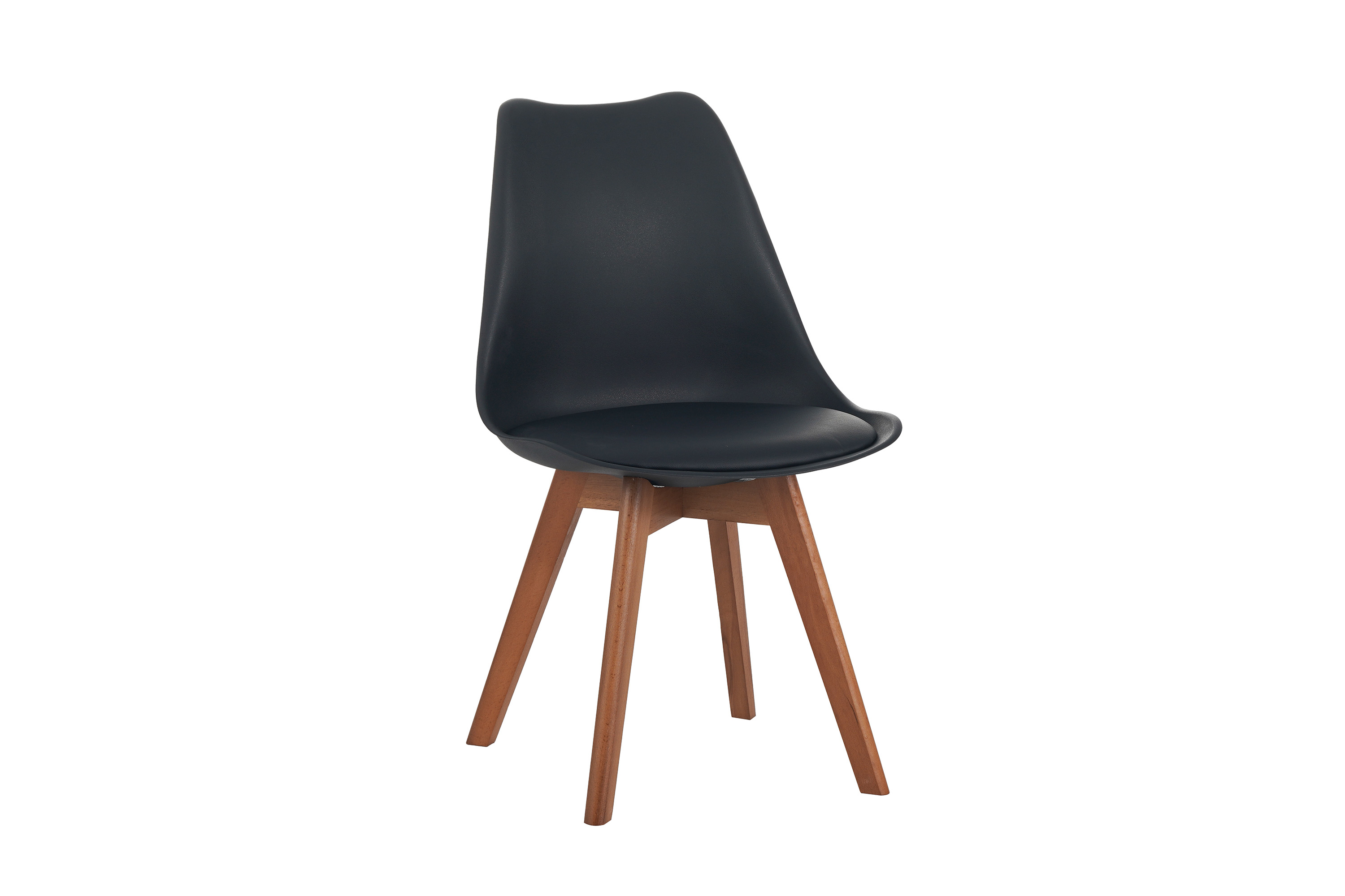 Esszimmer Schalenstuhl & Polster Kunstleder schwarz Stuhlbein Massivholz nussbaumfarben LOVELACE