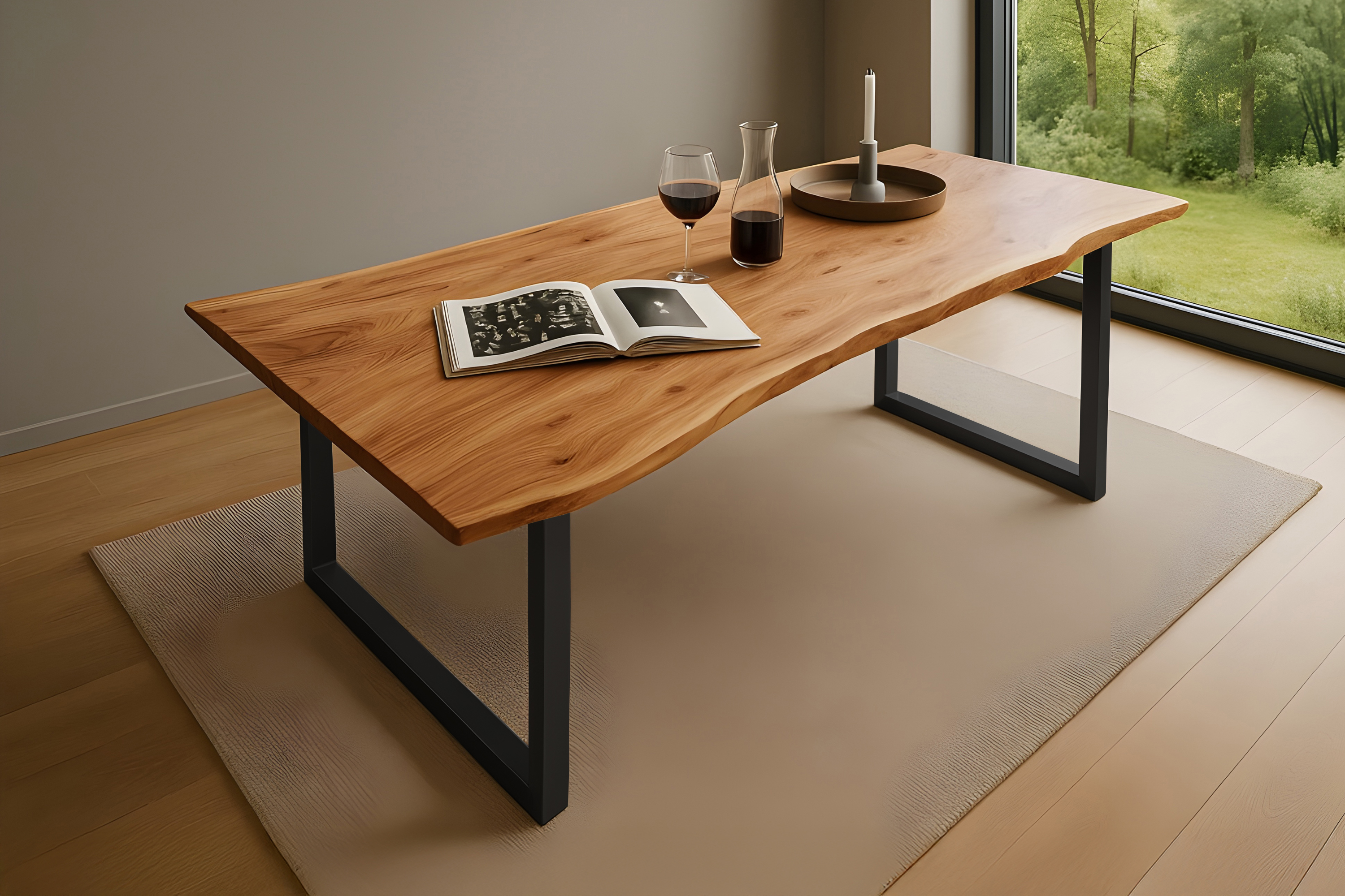 Esstisch Baumkante massiv Akazie natur 220 x 100 schwarz QUINN