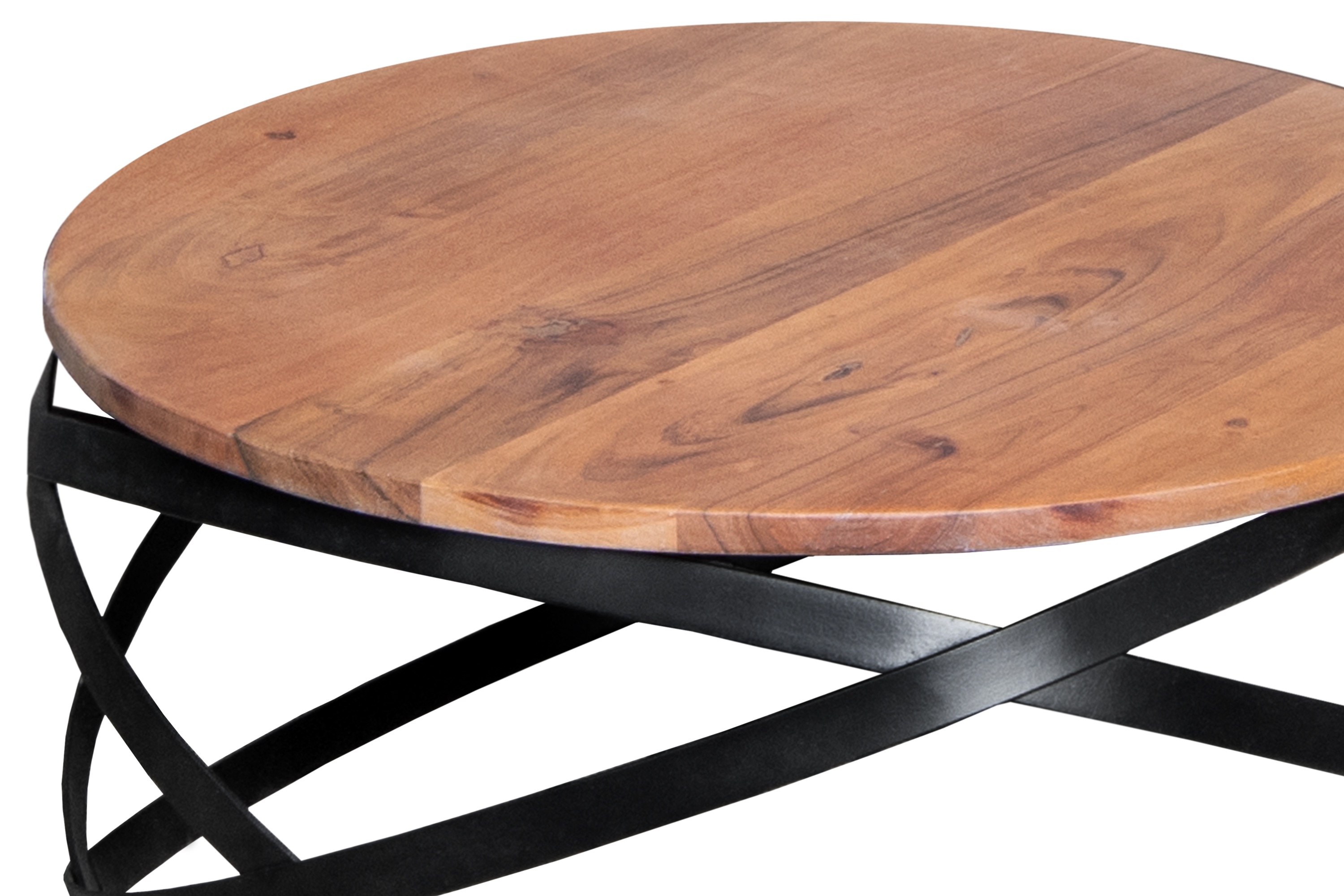Couchtisch rund im Industrial-Design Akazie massiv 60 x 60 x 30 cm nussbaumfarben Allison