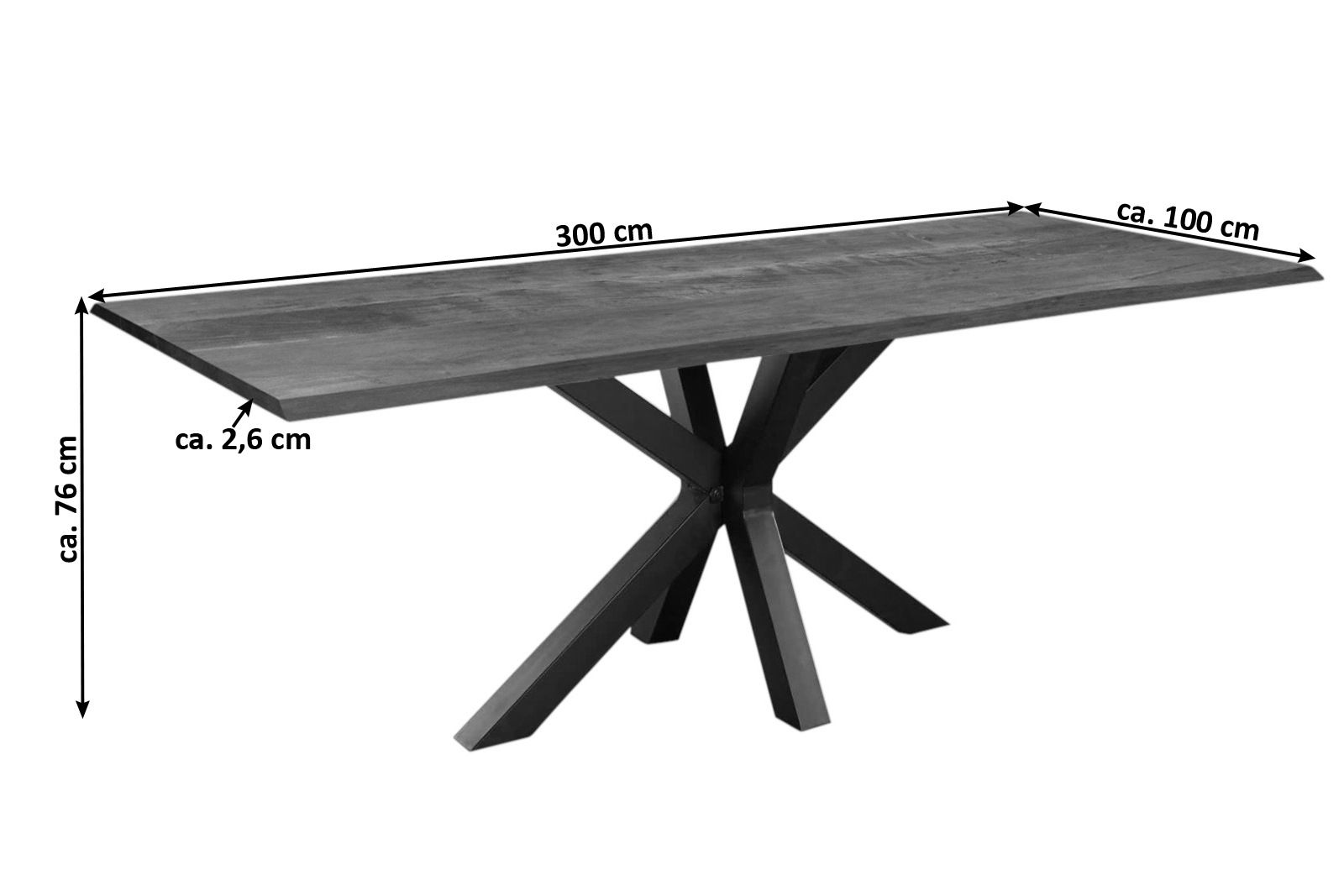 Esstisch Baumkante massiv Akazie nussbaum 300 x 100 schwarz SPYRO