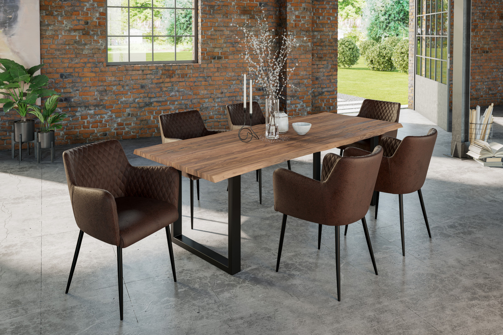 Esstisch Baumkante massiv Akazie stone 240 x 100 cm schwarz LAUREN