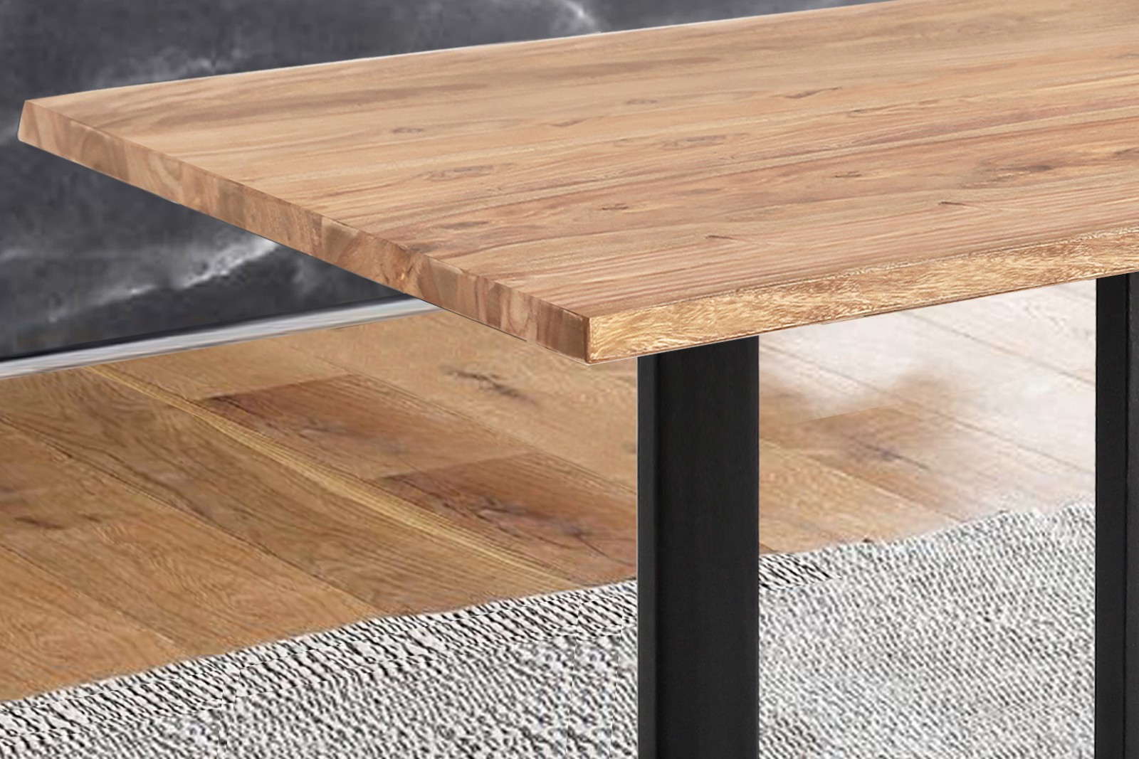 Baumkante Esstisch Sheesham naturbelassen 220 x 100 schwarz MAREK