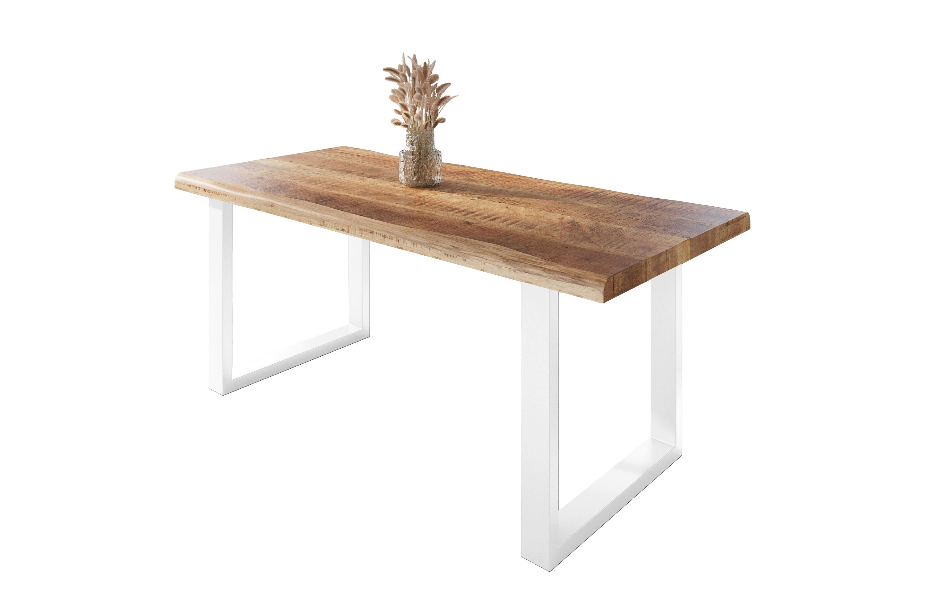 Esstisch Baumkante massiv Mango rough 180 x 90 U-Gestell weiß ATLAS