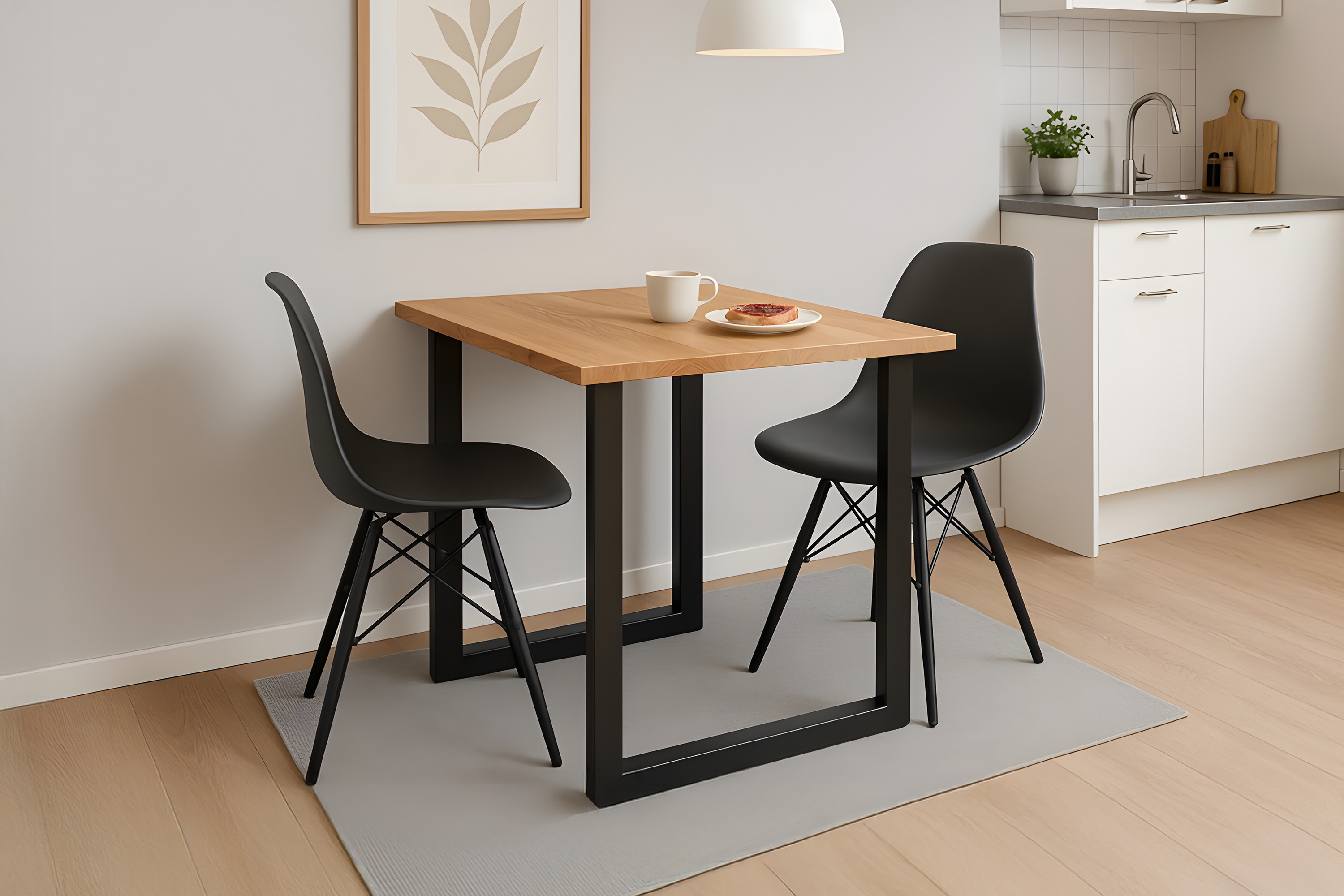 Esstisch Baumkante massiv Eiche geölt 80 x 80 cm U-Gestell schwarz SALVADOR