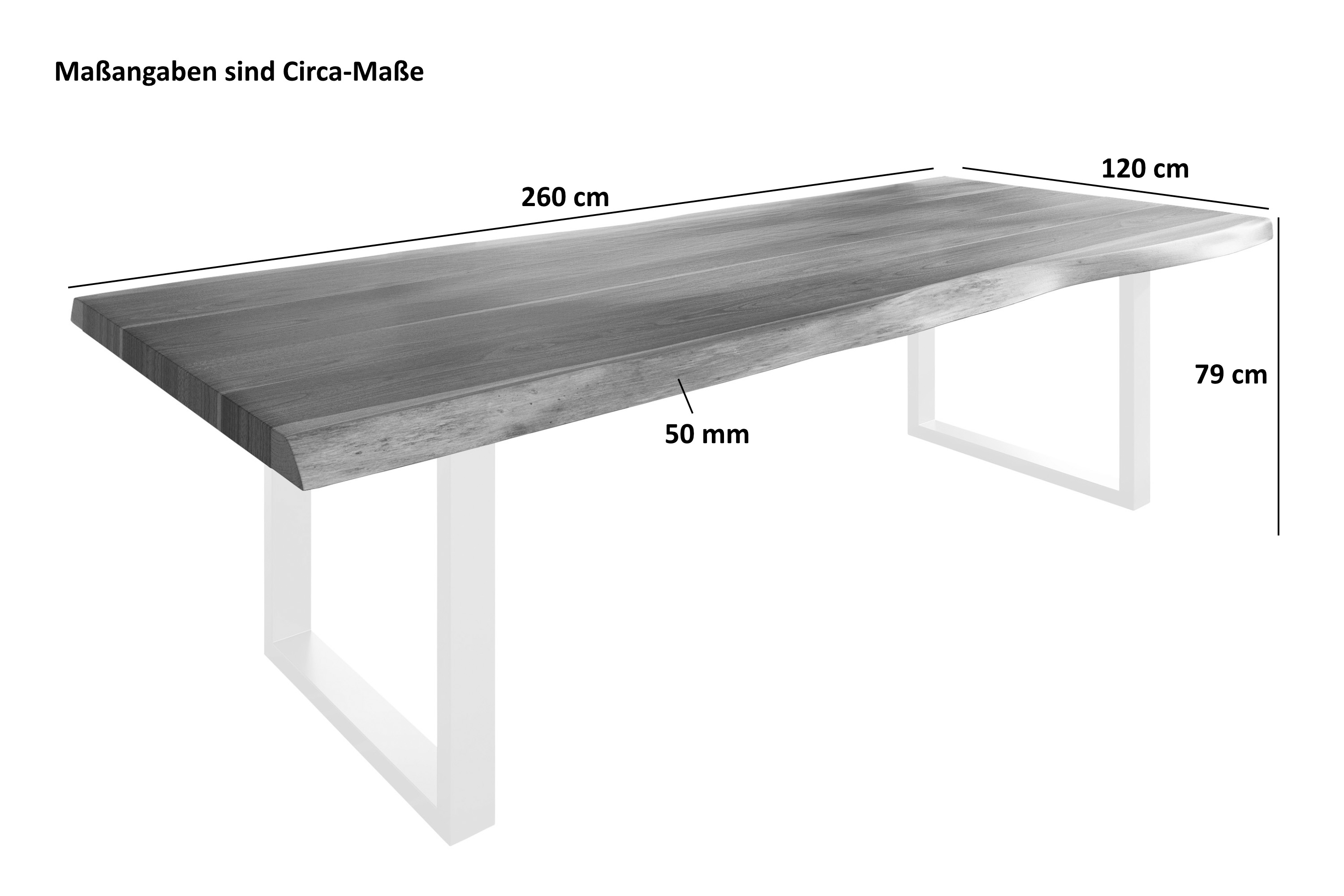 Esstisch Baumkante massiv Akazie nussbaumfarben 260 x 120 U-Gestell Metall schwarz TITAN