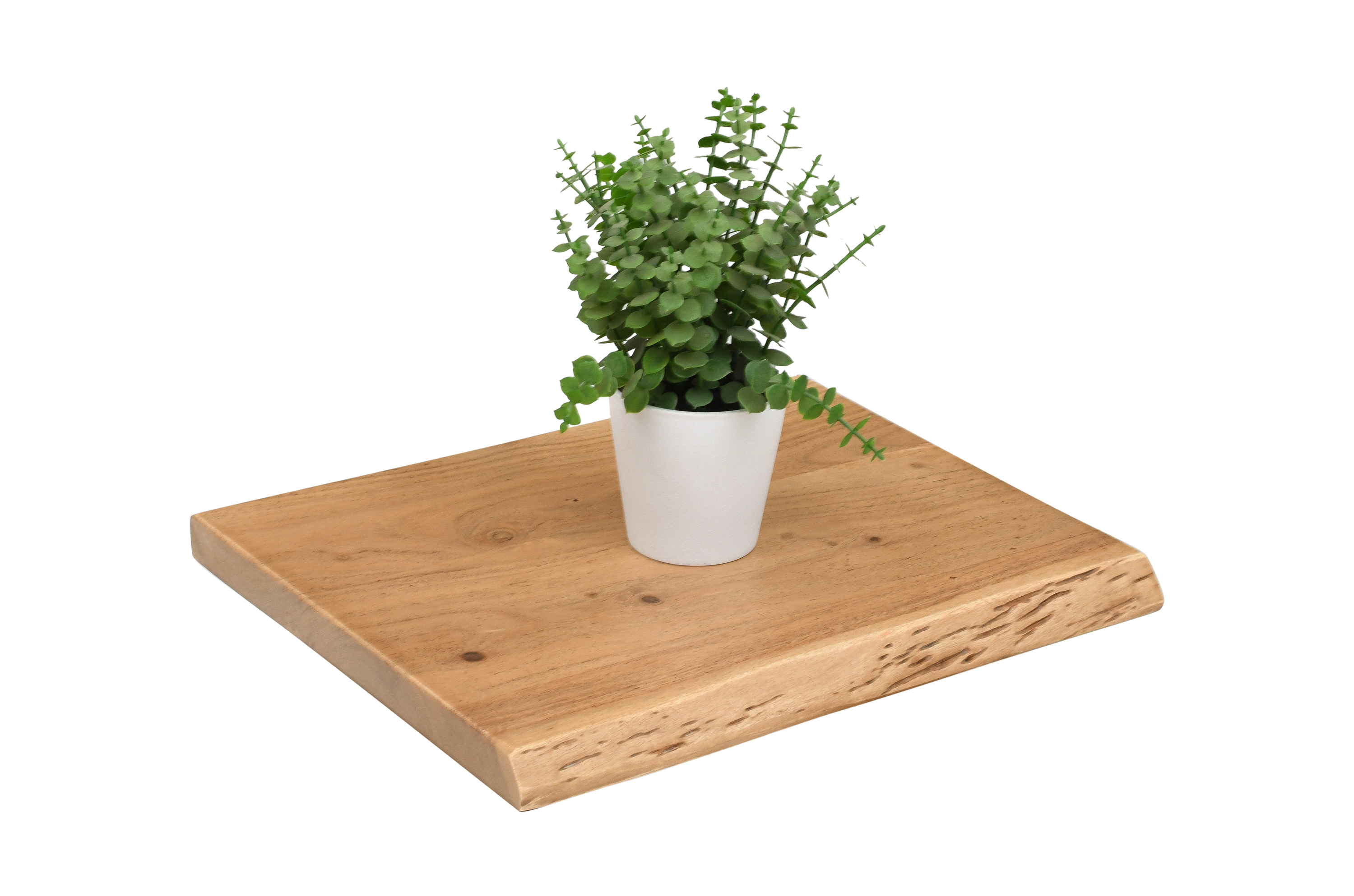 Holzplatte Arya mit echter Baumkante (einseitig), 40 x 30 cm, Akazienholz eichefarben, massiv & lackiert