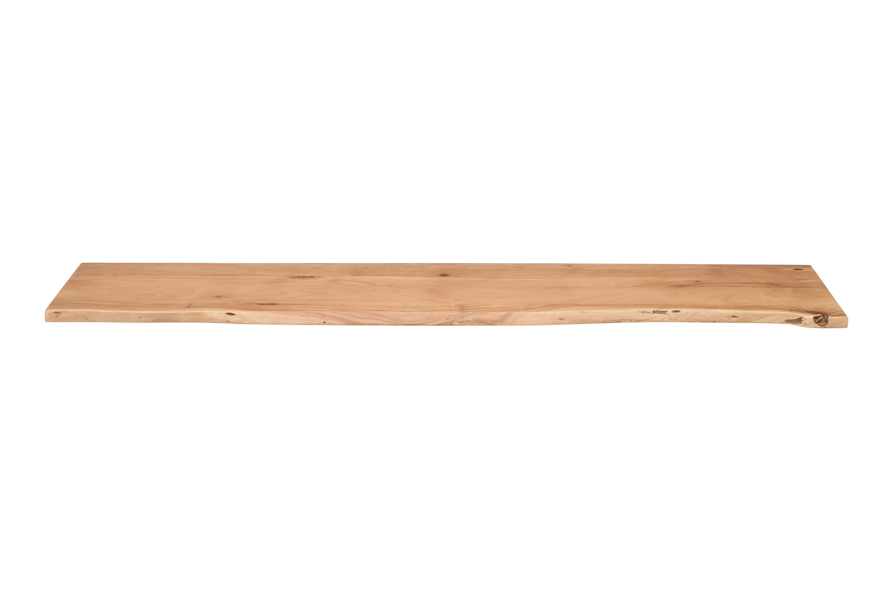 Holzplatte Arya mit echter Baumkante (einseitig), 180 x 30 cm, Akazienholz eichefarben, massiv & lackiert