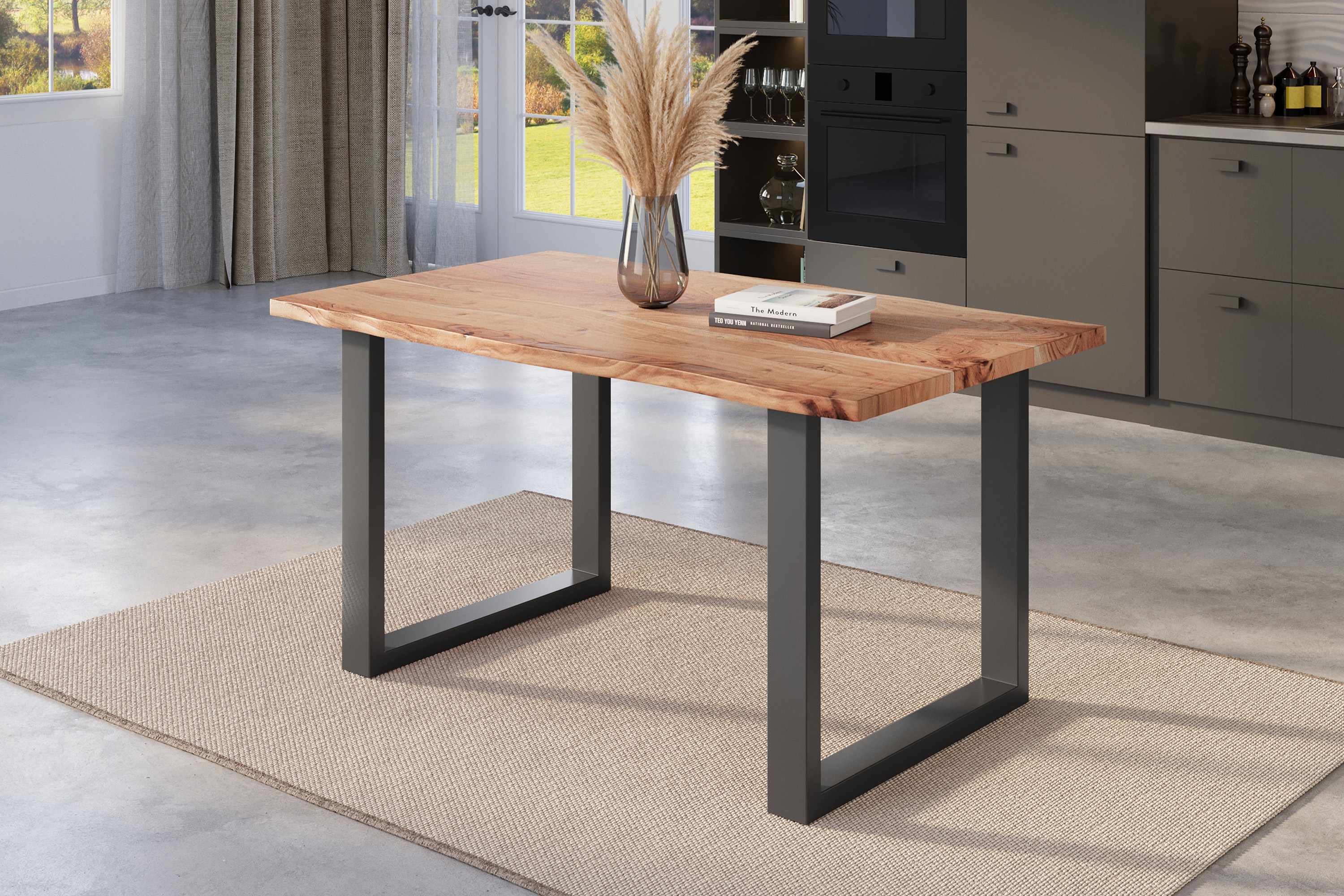 Esstisch Baumkante massiv Akazie natur 120 x 80 U-Gestell schwarz NICK