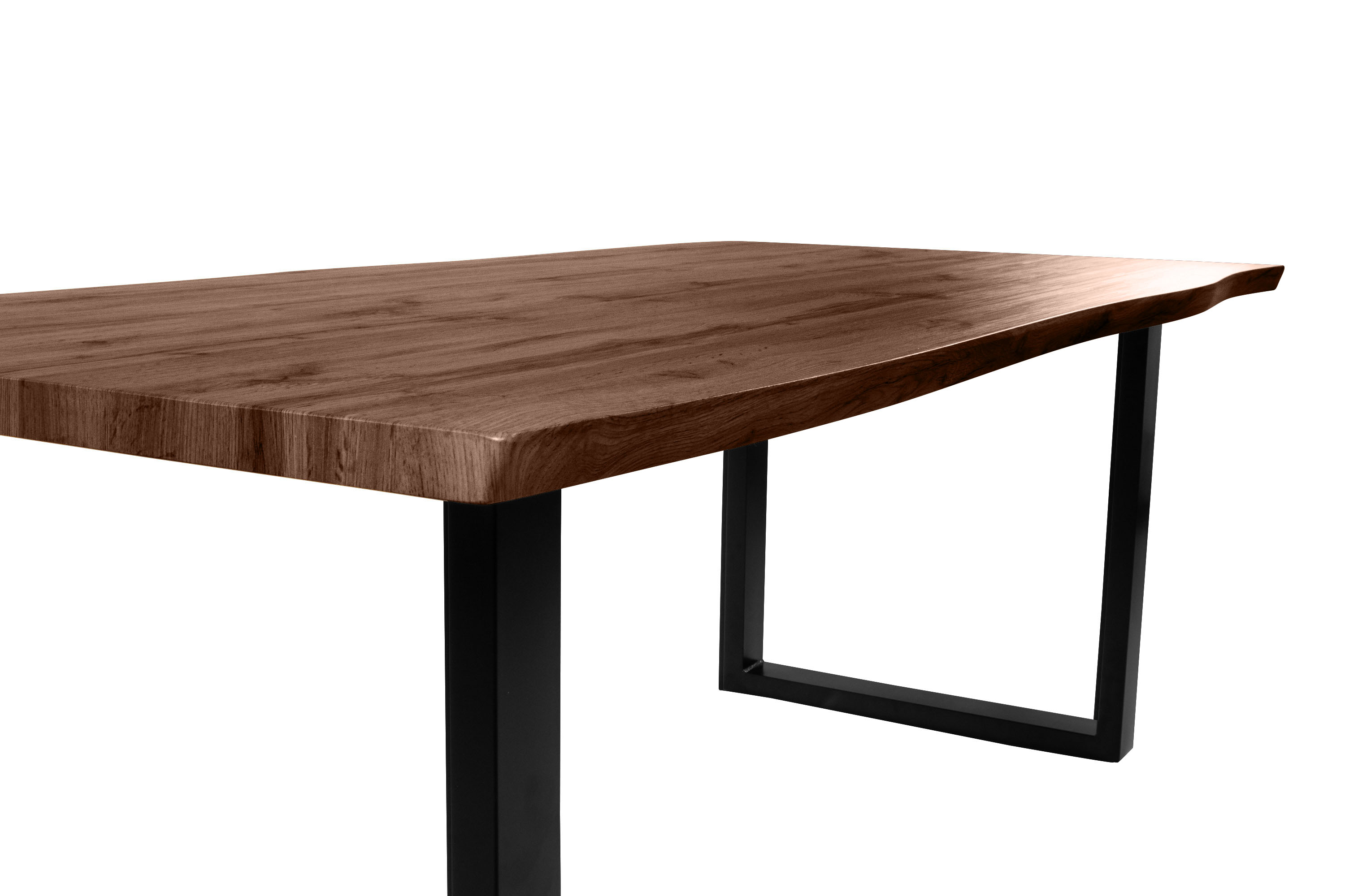 Essgruppe Baumkante massiv 140 x 80 cm Holz-Optik Nussbaum U-Gestell schwarz & 4 Stühle schwarz JOSY