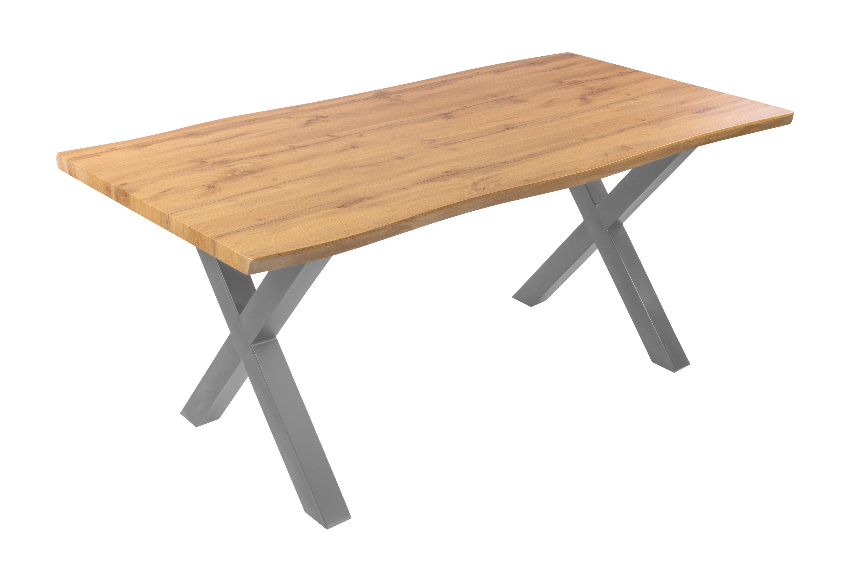 Esstisch Baumkante Holz-Optik Wildeiche 180 x 90 X-Gestell silber JOSY