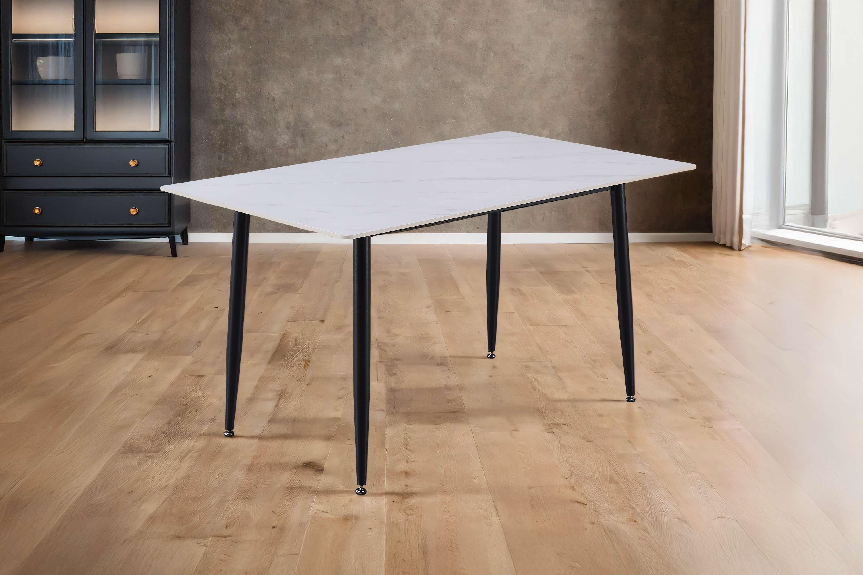 Esstisch Keramik weiß 140 x 80 Vierfuß-Gestell schwarz GÖTEBORG