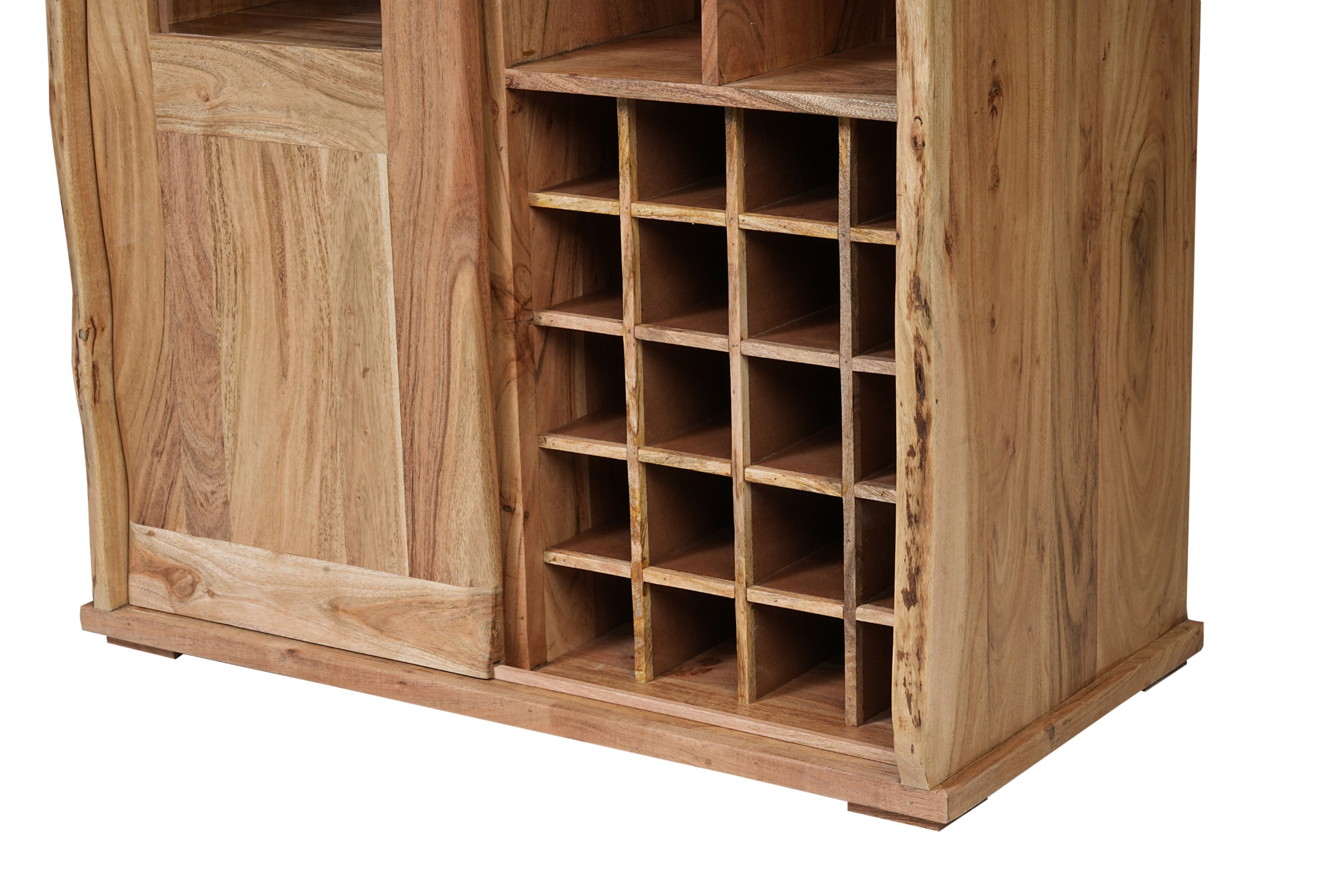 Wein-Highboard Baumkante 90 x 45 x 180 cm Akazienholz massiv naturfarben LIAN I