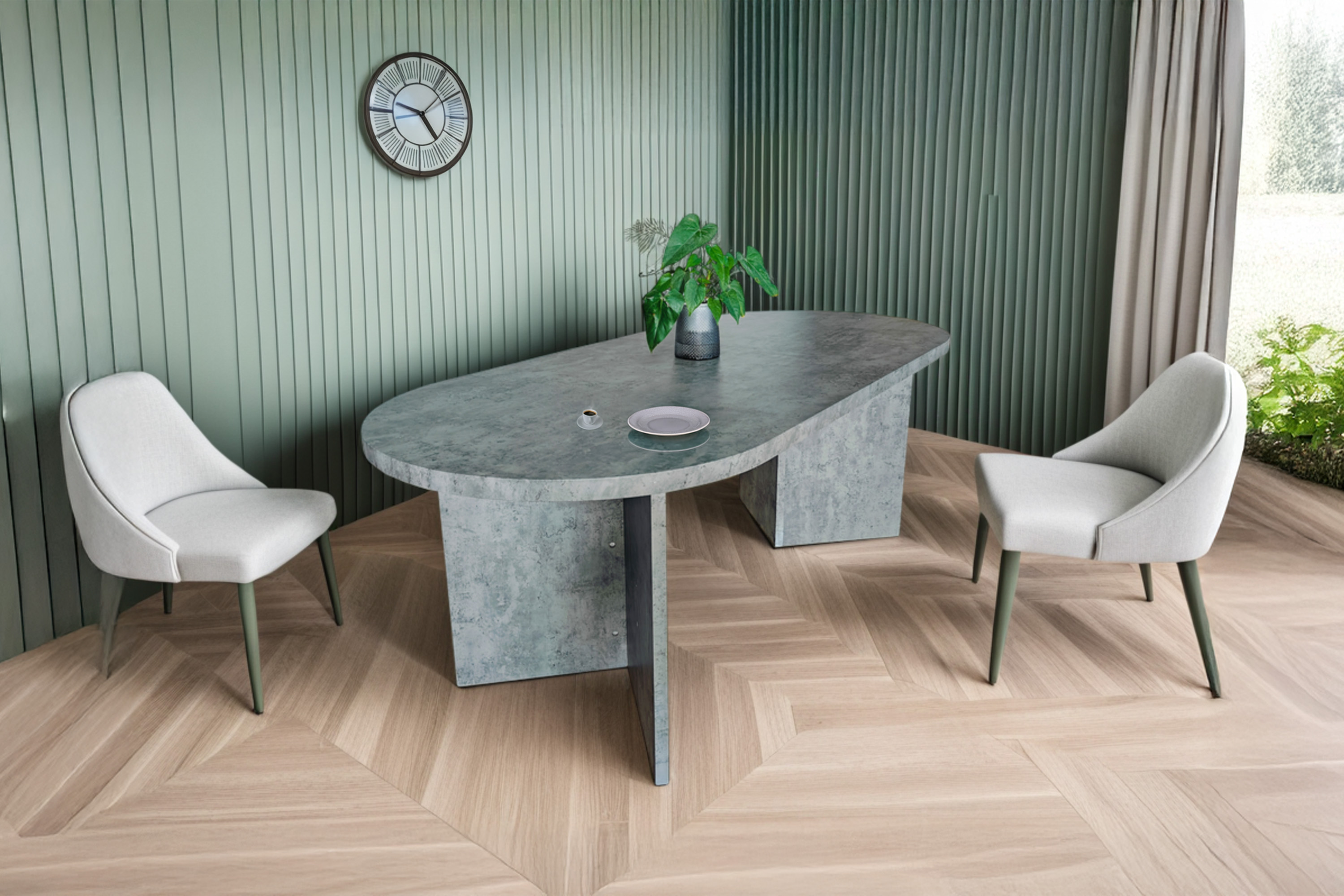 Esstisch 160 x 90 cm Holz Graue-Optik gerade Kante oval V-Gestell OVI