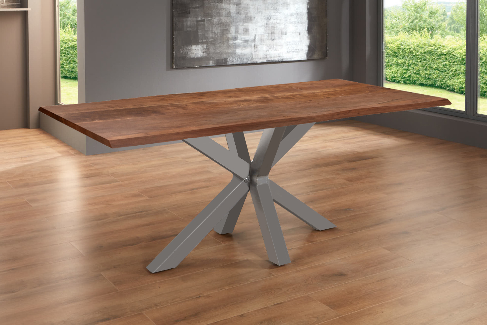 Esstisch Baumkante massiv Akazie nussbaum 240 x 100 silber SPYRO