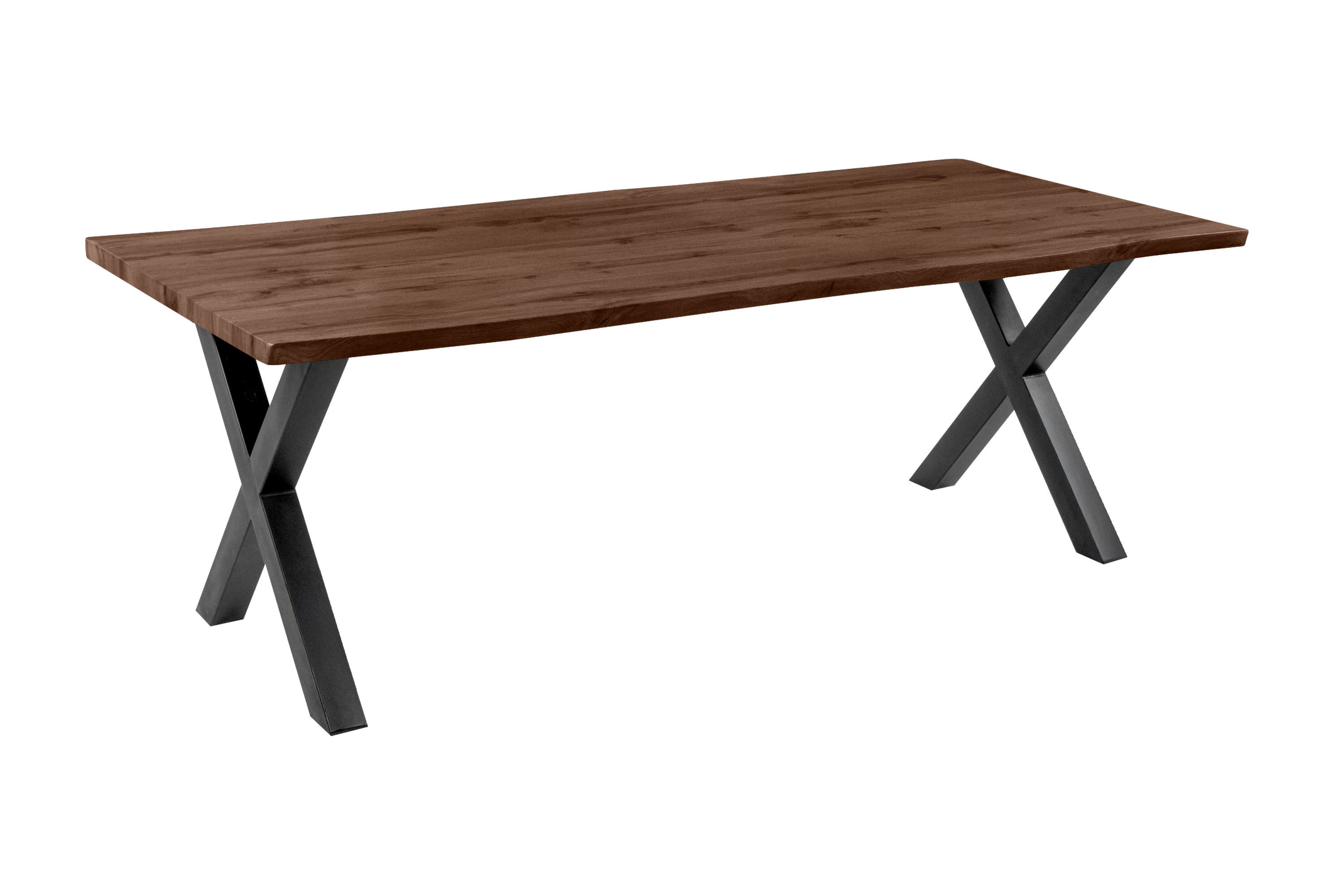 Esstisch Baumkante Holz-Optik Nussbaum 220 x 100 X-Gestell schwarz JOSY