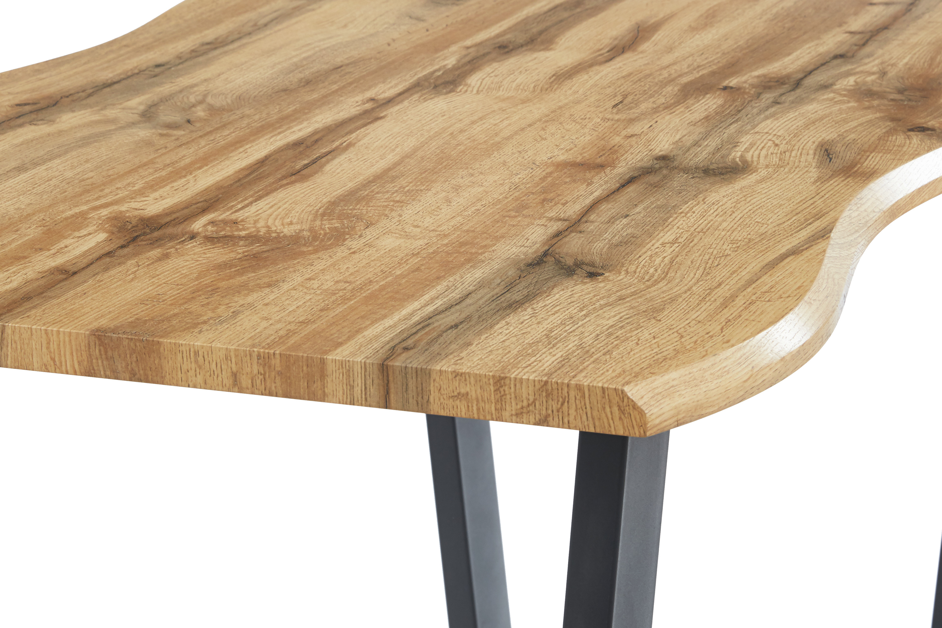 Esstisch Baumkante Holz Wildeiche-Optik 140 x 80 V-Gestell Metall schwarz KOPENHAGEN