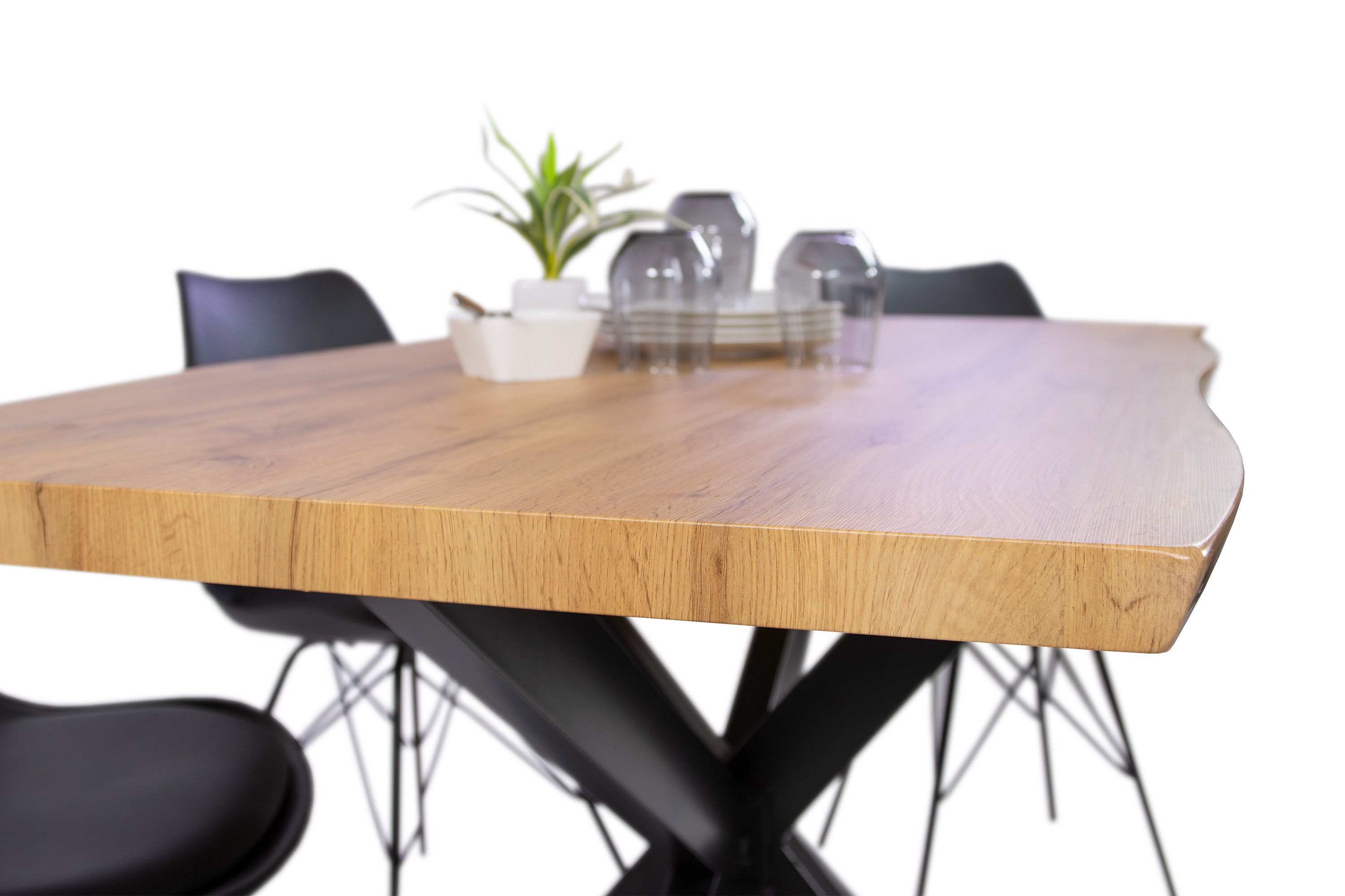 Esstisch Baumkante Holz-Optik Wildeiche 120 x 80 Spider-Gestell schwarz JOSY
