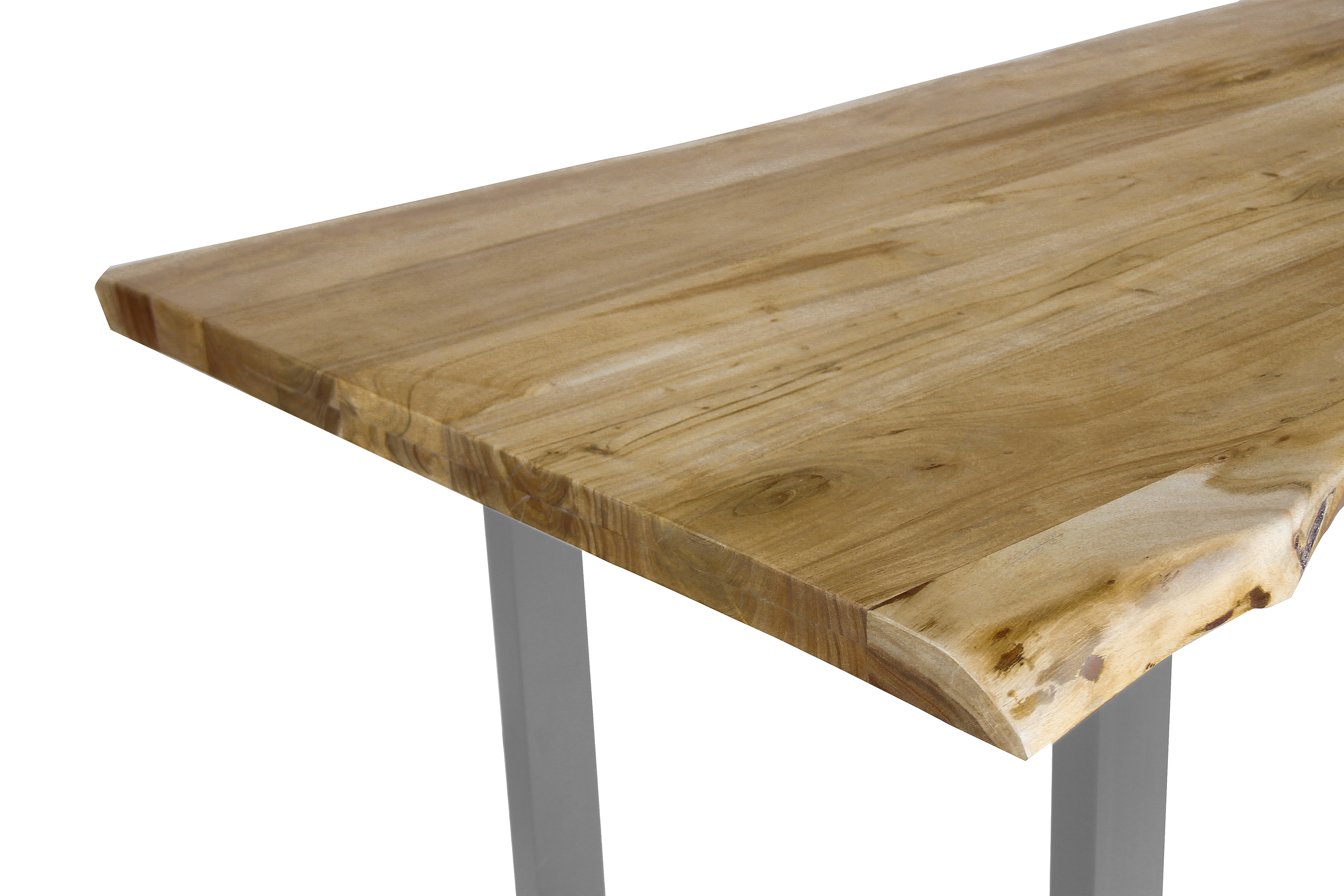 Esstisch Baumkante Akazie massiv Eiche 280 x 100 U-Gestell silber CALI