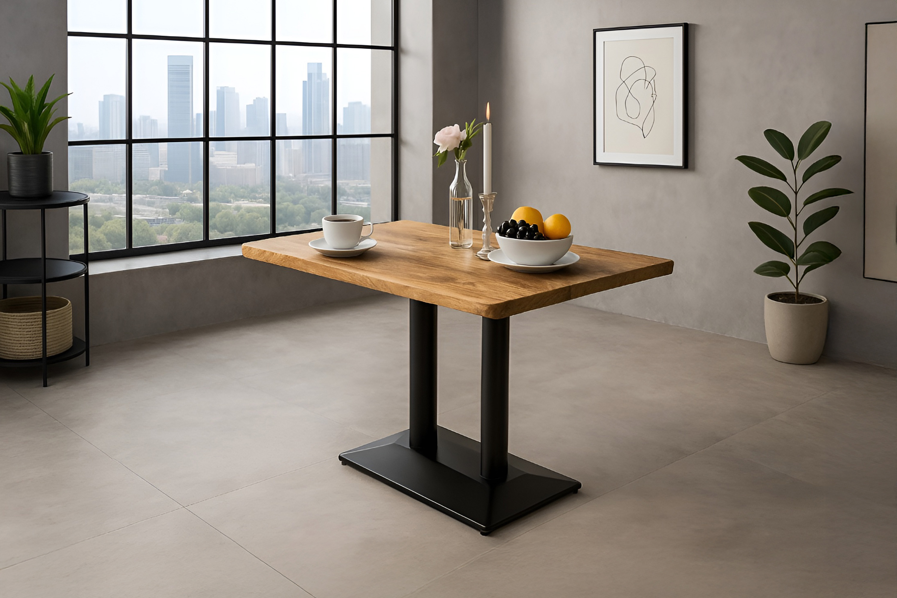 Bistrotisch Baumkante massiv 100 x 60 cm naturfarben Mango Doppelsäulengestell schwarz ISLA