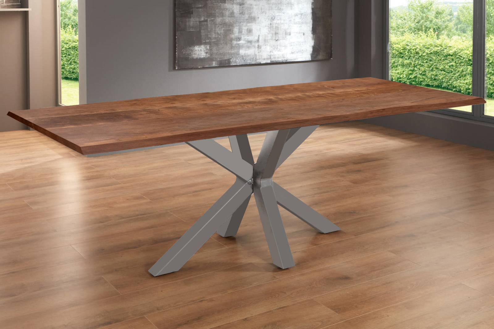 Esstisch Baumkante massiv Akazie nussbaum 300 x 100 silber SPYRO
