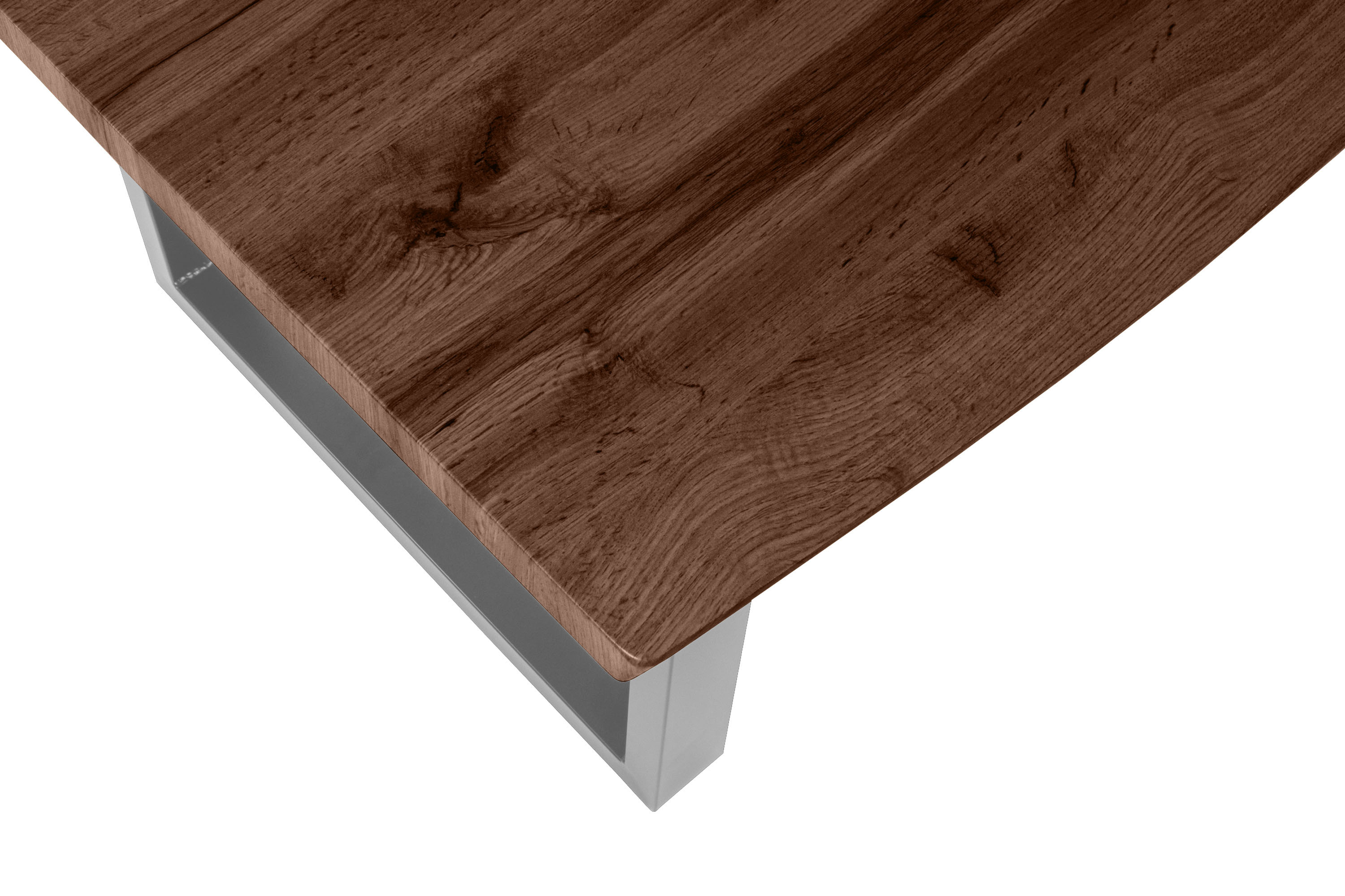 Esstisch Baumkante Holz-Optik Nussbaum 200 x 100 U-Gestell silber JOSY
