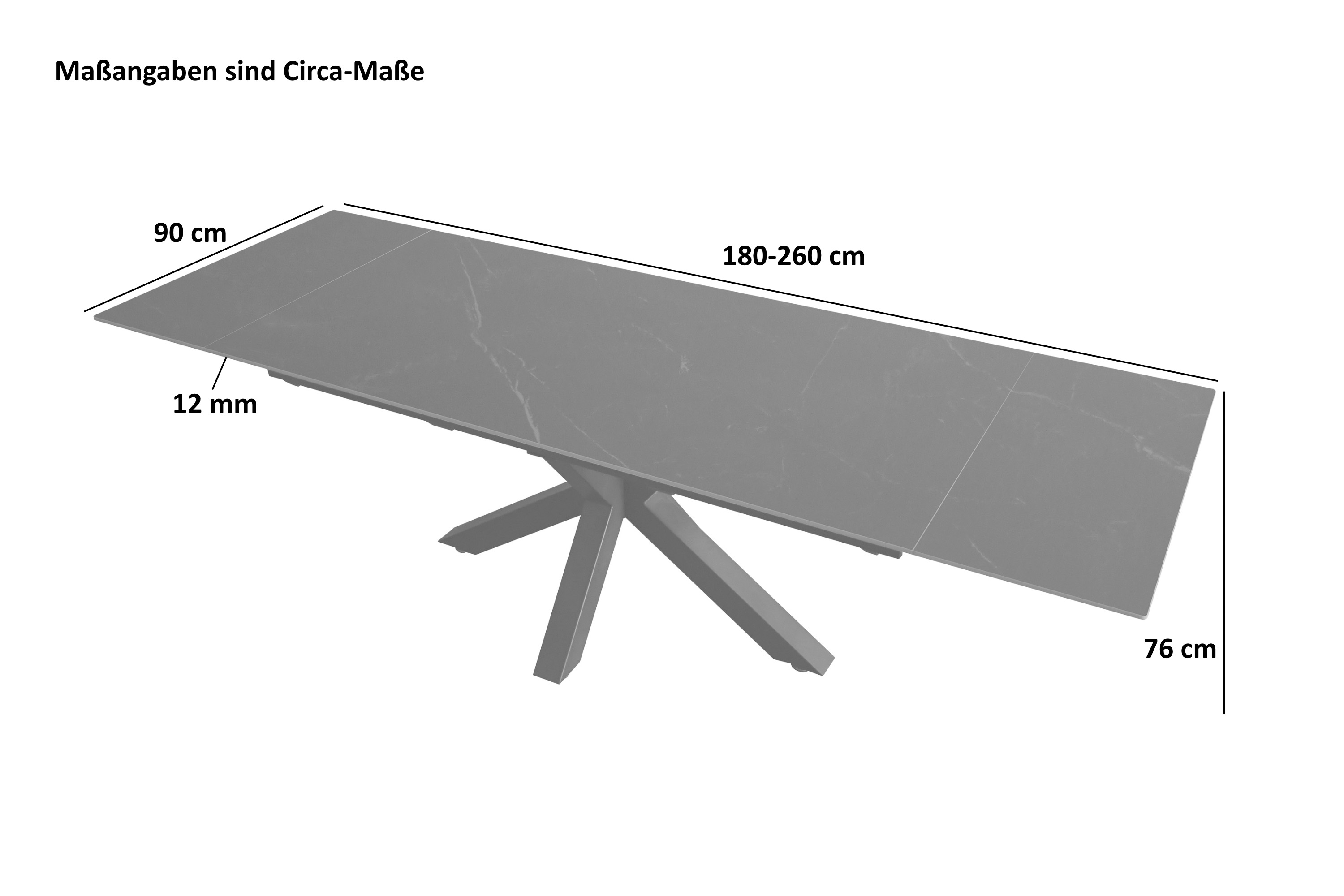 Esstisch Keramik schwarz 180(260) x 90 ausziehbar Spider-Gestell schwarz MIMO