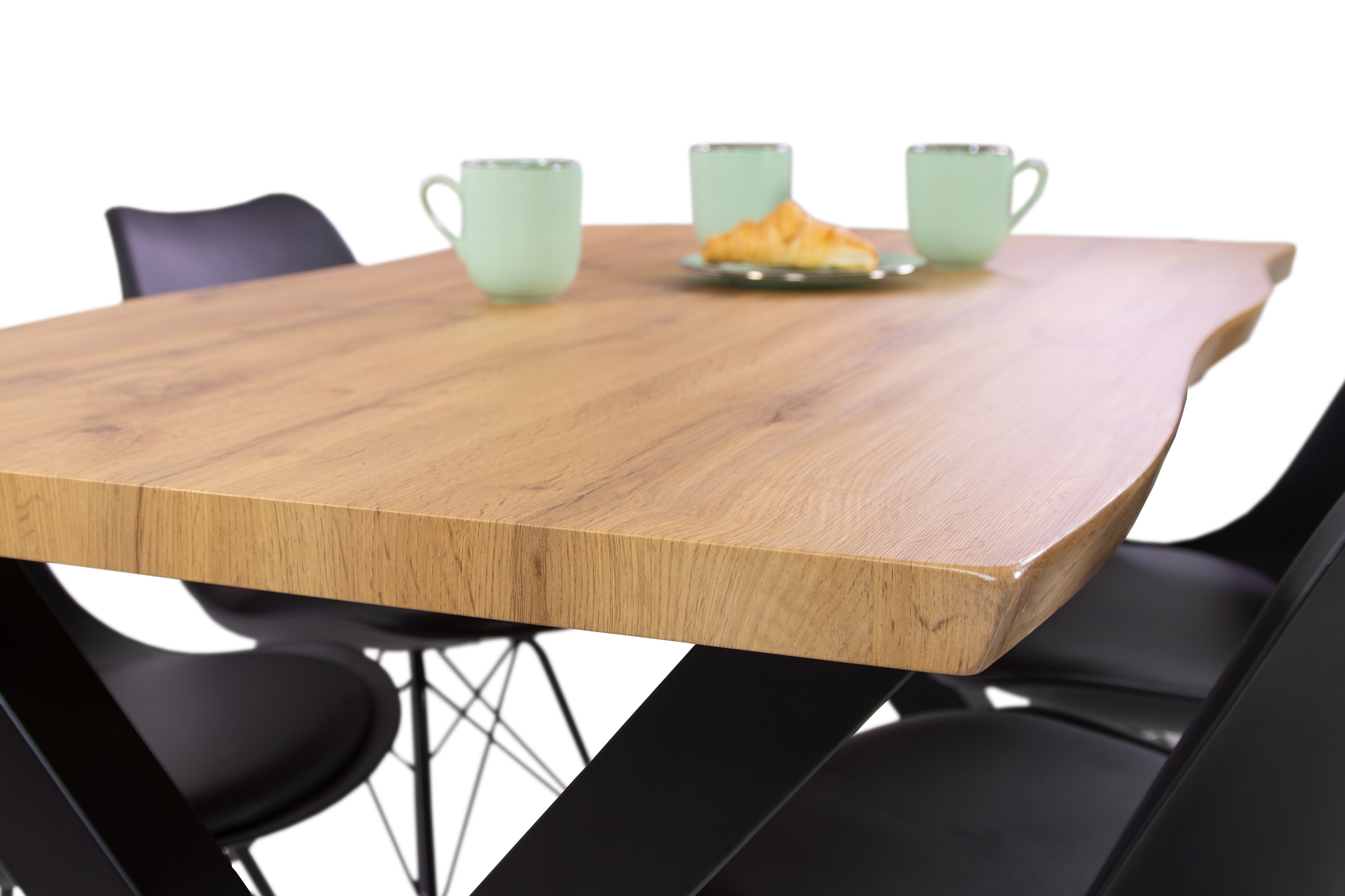 Esstisch Baumkante Holz-Optik Wildeiche 120 x 80 X-Gestell schwarz JOSY