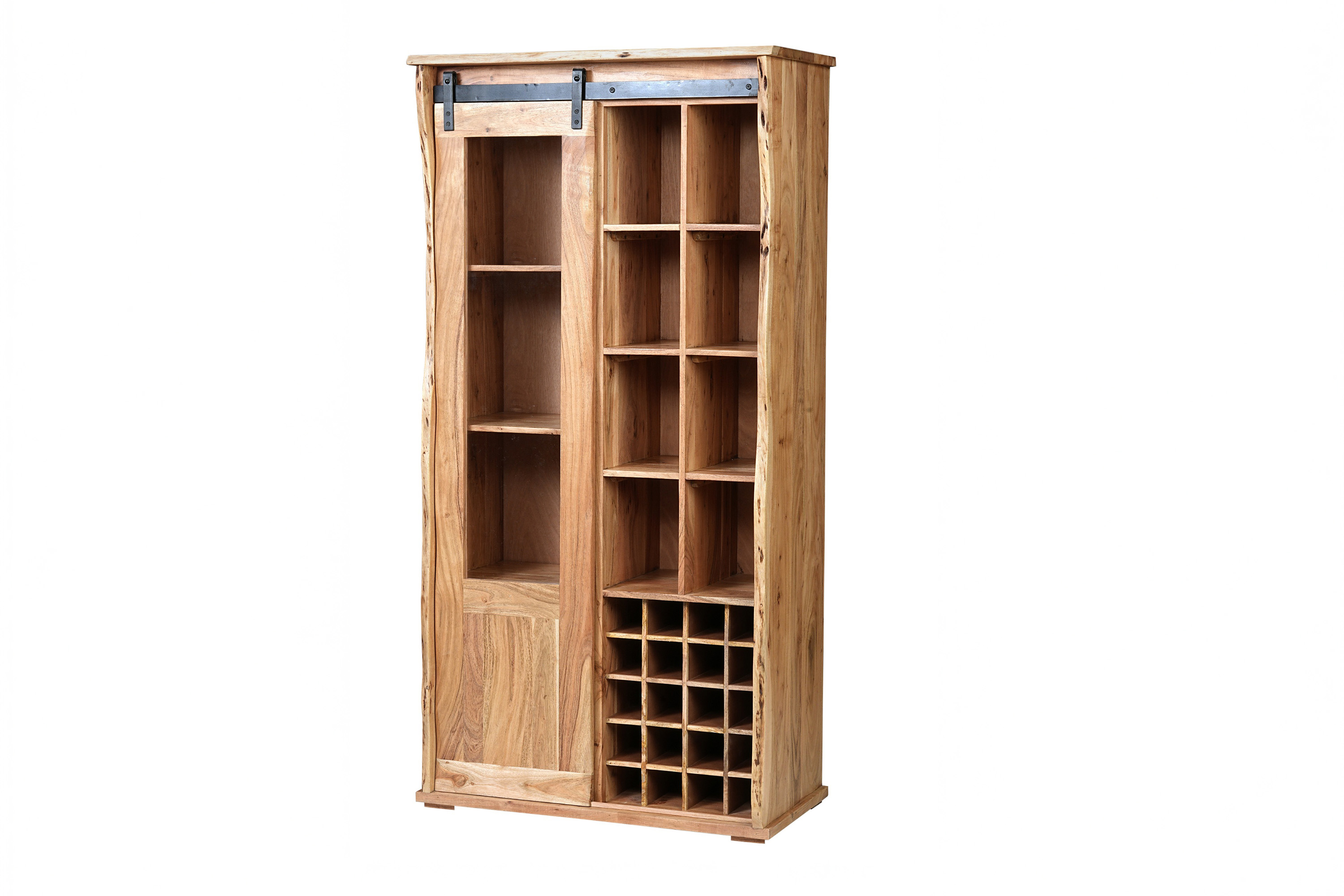 Wein-Highboard Baumkante 90 x 45 x 180 cm Akazienholz massiv naturfarben LIAN I