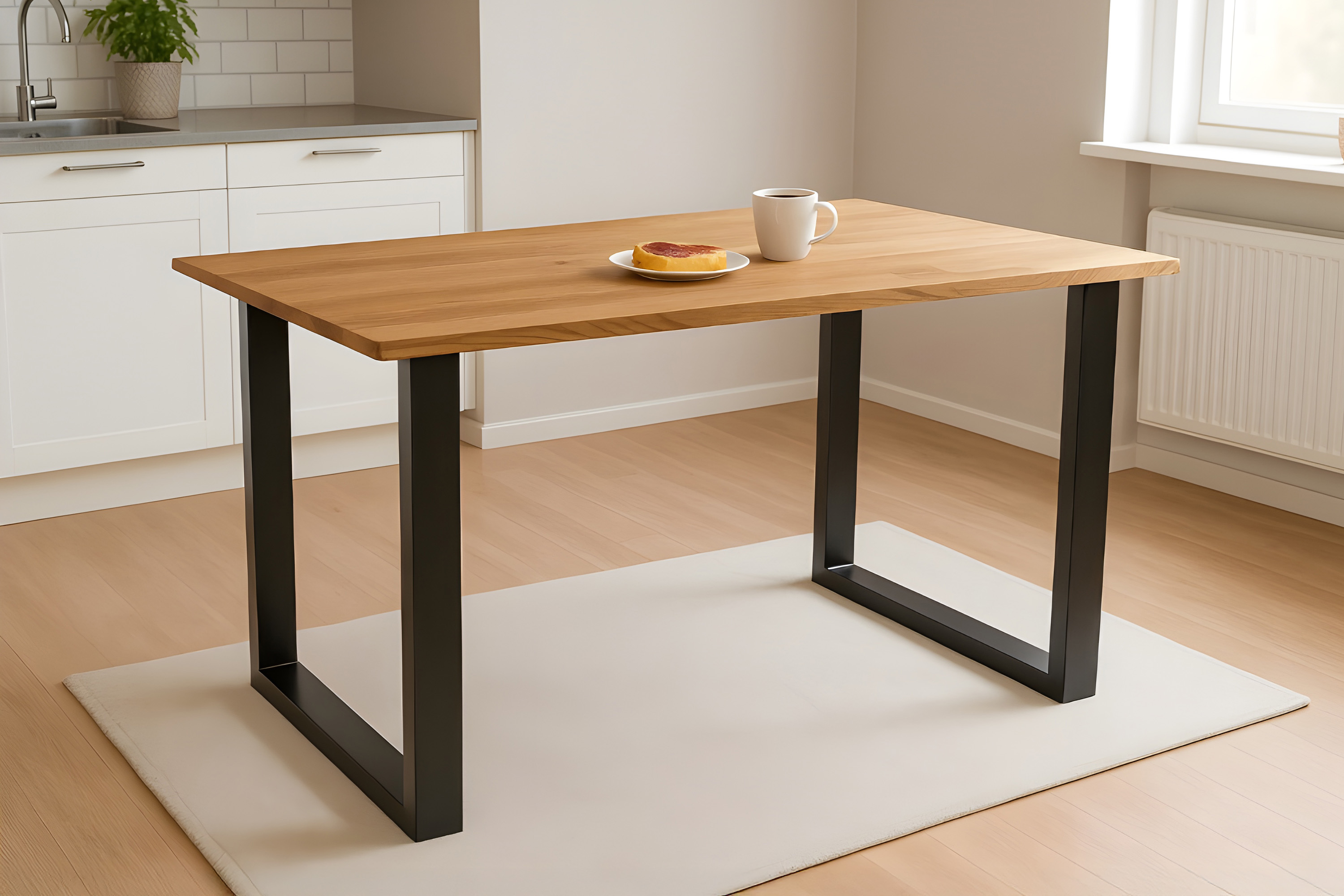 Esstisch Baumkante massiv Eiche geölt 160 x 85 cm U-Gestell schwarz SALVADOR