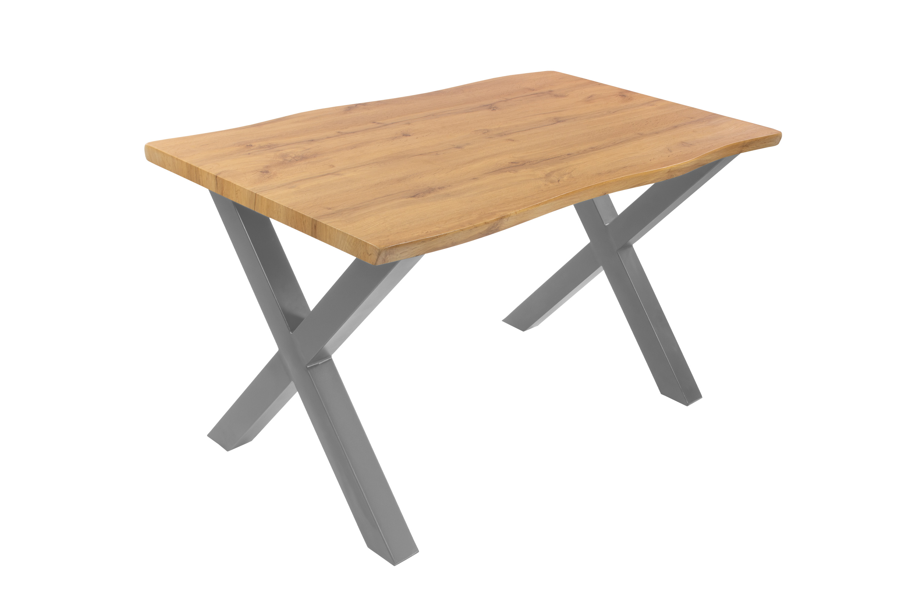 Esstisch Baumkante Holz-Optik Wildeiche 120 x 80 X-Gestell silber JOSY