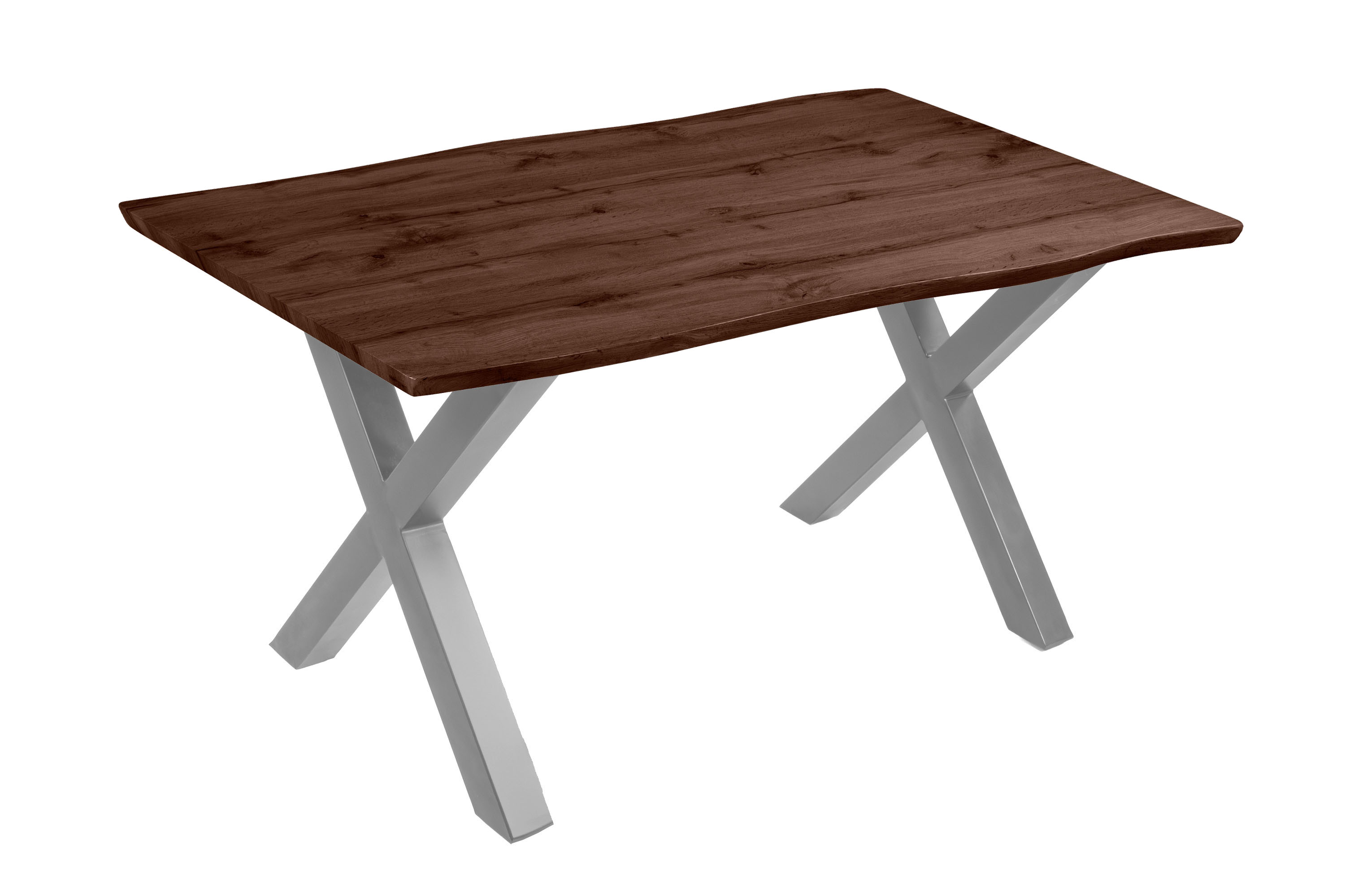 Esstisch Baumkante Holz-Optik Nussbaum 160 x 85 X-Gestell silber JOSY