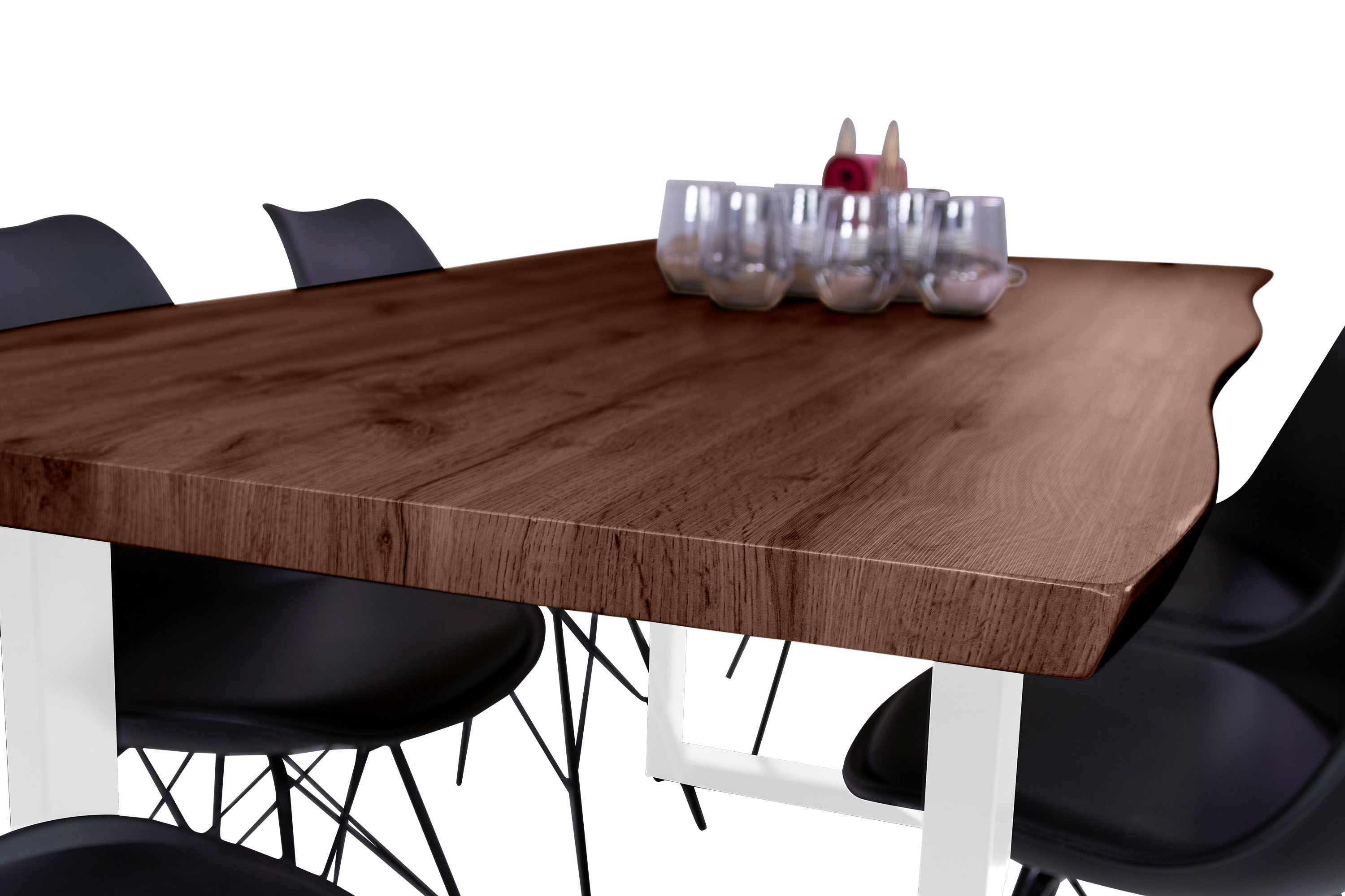 Esstisch Baumkante Holz-Optik Nussbaum 180 x 90 U-Gestell weiß JOSY