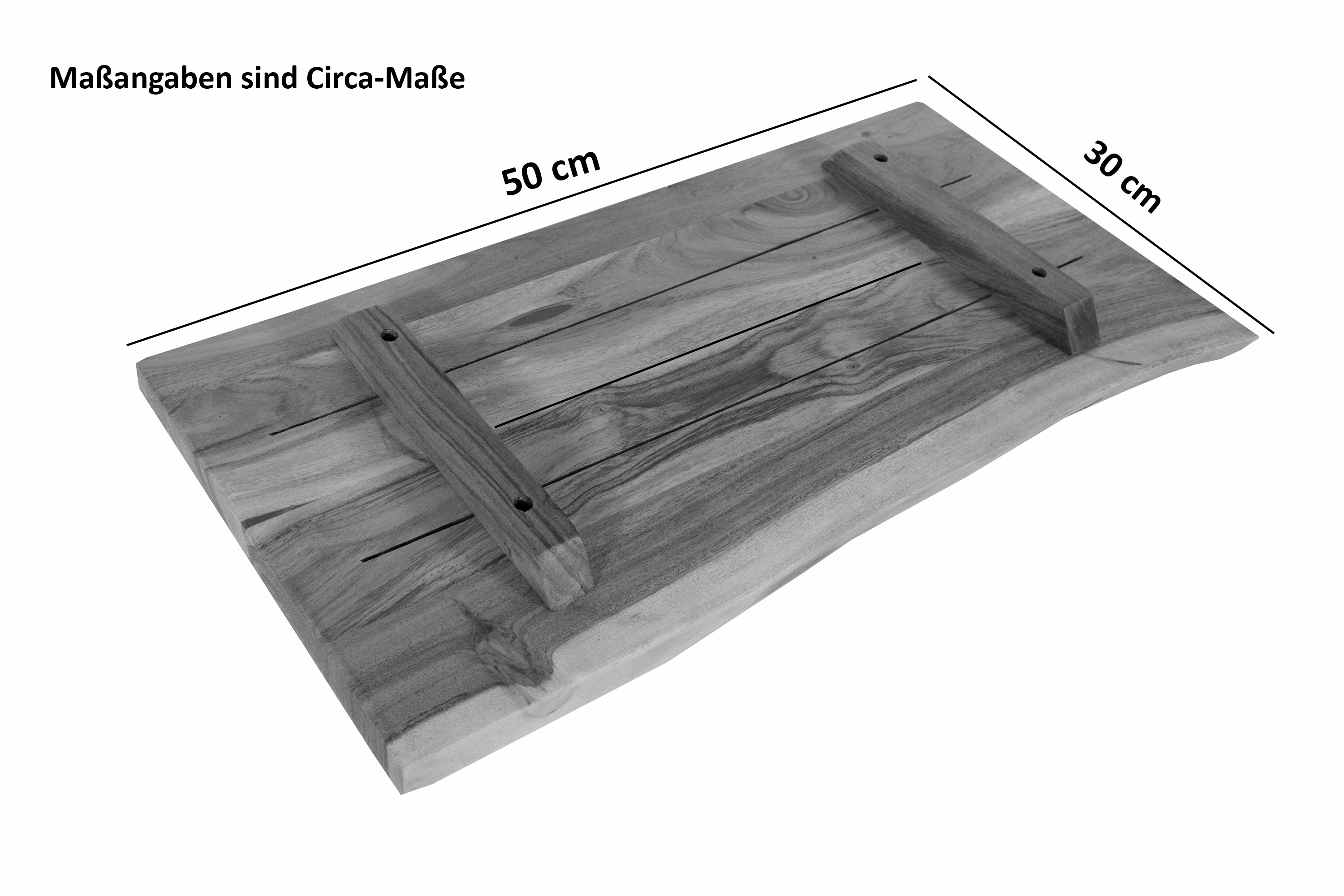 Holzplatte Arya mit echter Baumkante (einseitig), 50 x 30 cm, Akazienholz naturfarben, massiv & lackiert