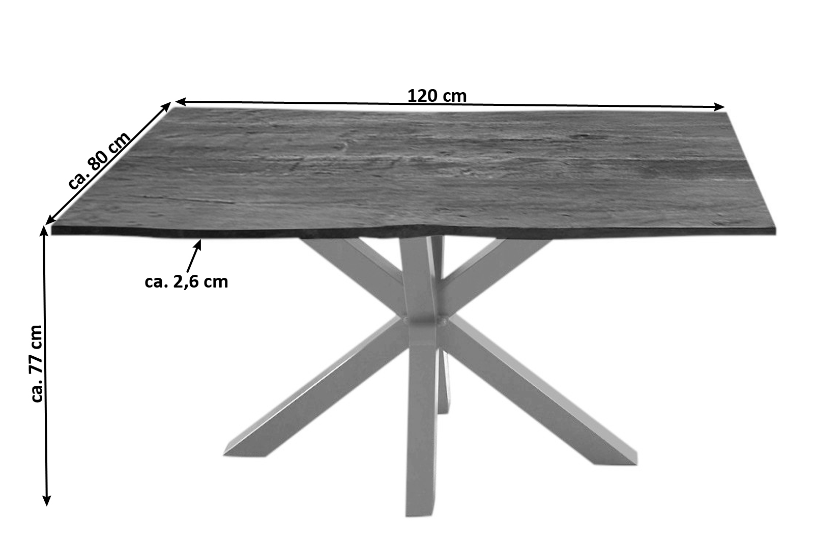  Esstisch Baumkante massiv Akazie nussbaum 120 cm Spider-Gestell silber QUINCY
