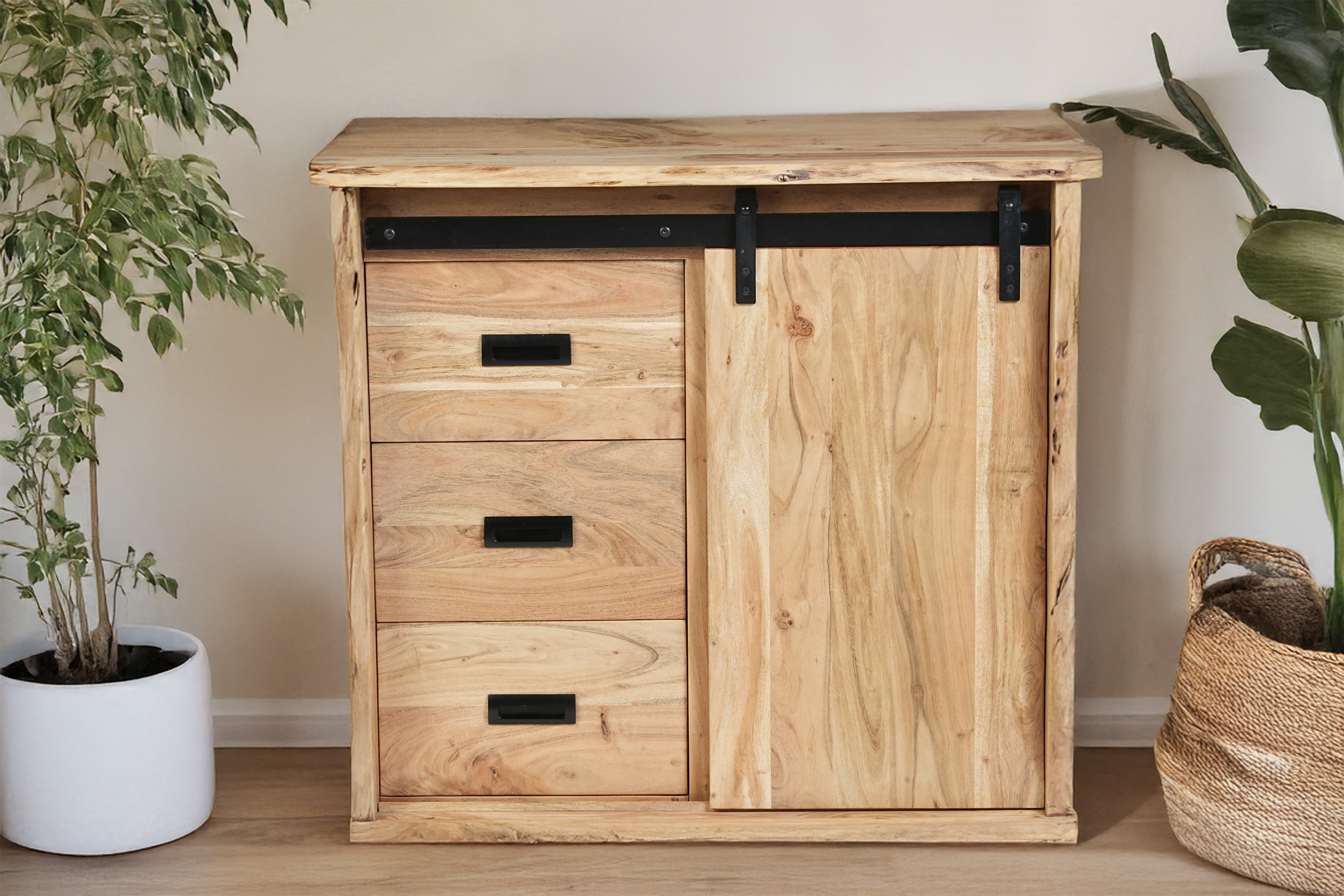 Sideboard Baumkante 90 x 45 x 85 cm Akazienholz massiv naturfarben LIAN V